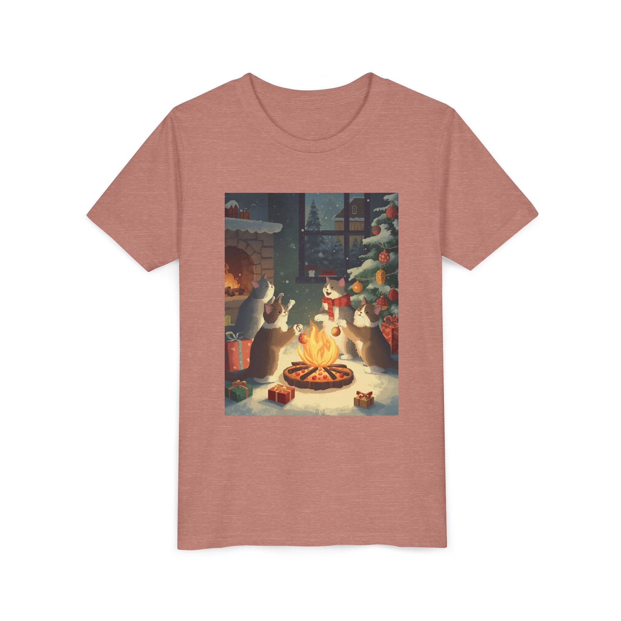 Cozy Christmas Youth Tee, Festive Graphic Short Sleeve Shirt, Holiday Charm for Kids, Cute Gift for Thanksgiving, Winter Gatherings