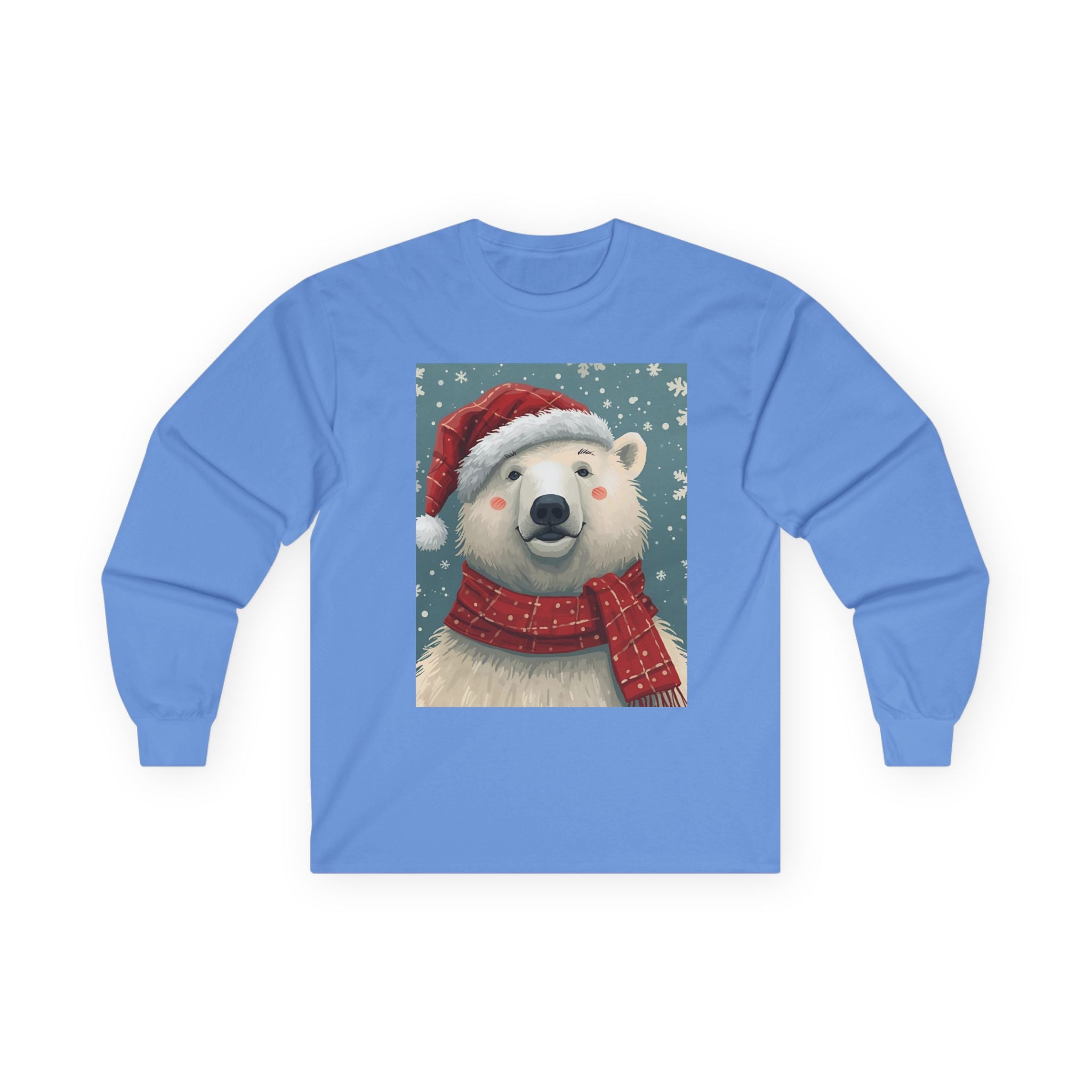 Christmas Polar Bear Long Sleeve Tee, Unisex Long Sleeve Shirt, Holiday Attire, Winter Wear, Cute Animal Apparel, Gift for Him and Her