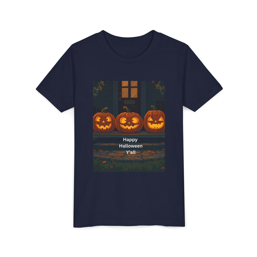 Halloween Pumpkin Youth Tee, Jack-o'-lantern Shirt, Trick or Treat Apparel, Spooky Kids T-Shirt, Halloween Costume Top