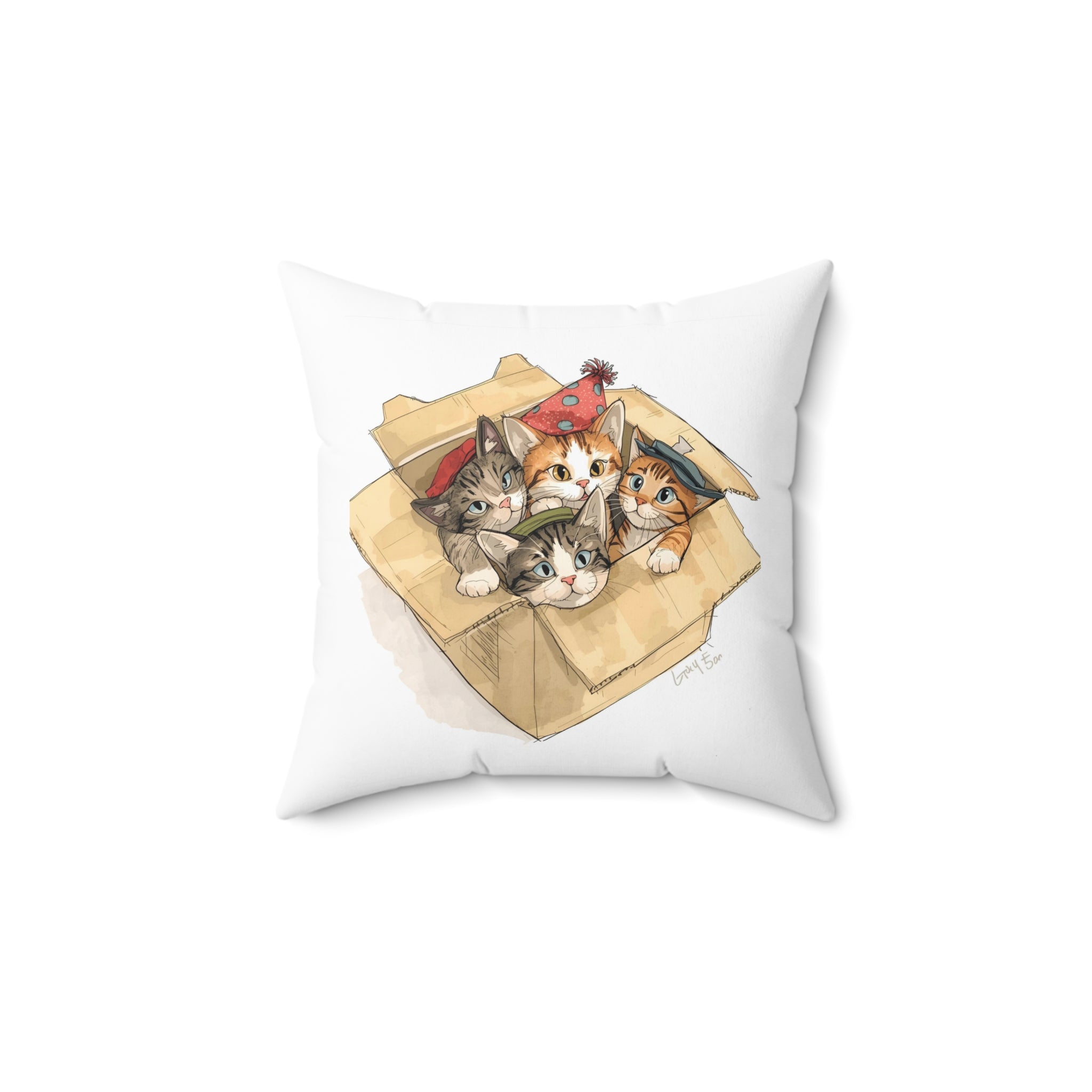 Cute Kitten In Boxes Spun Polyester Square Pillow
