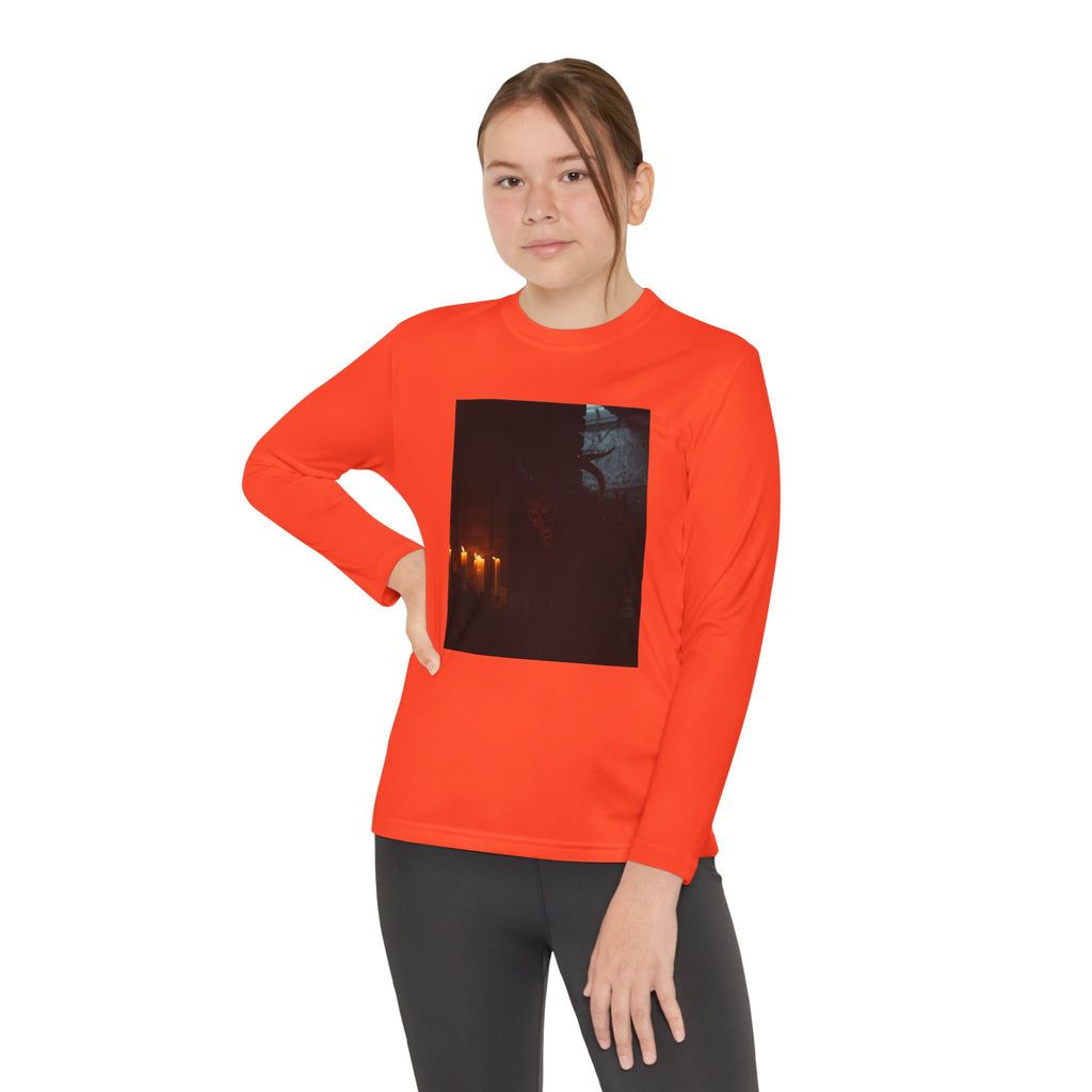 Spooky Halloween Pumpkin Shadow Youth Long Sleeve Competitor Tee