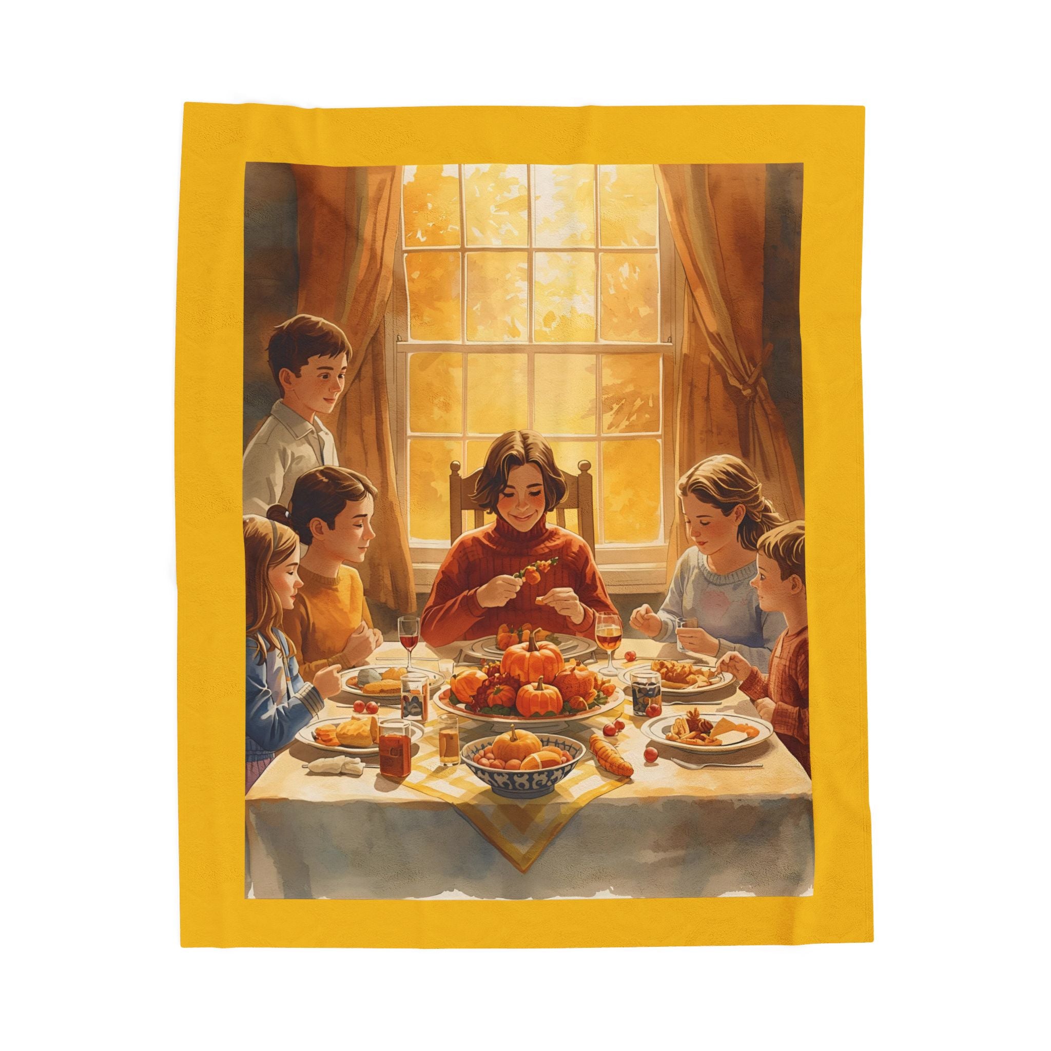 Thankful Family Dinner Velveteen Plush Blanket