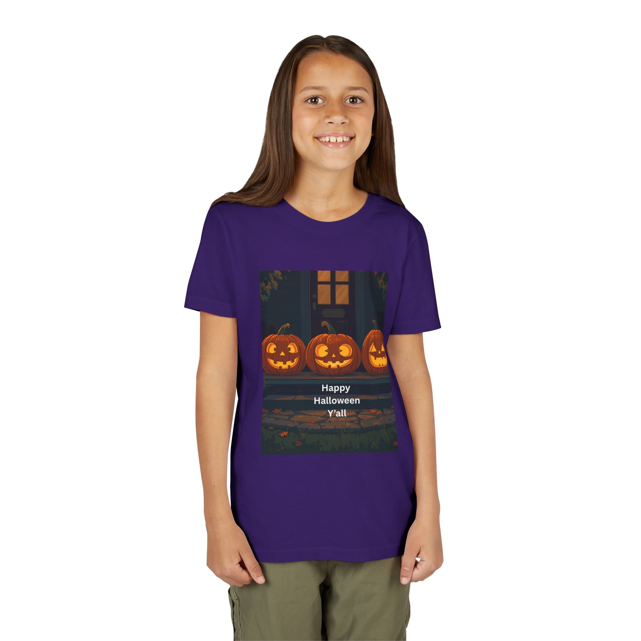 Halloween Pumpkin Youth Tee, Jack-o'-lantern Shirt, Trick or Treat Apparel, Spooky Kids T-Shirt, Halloween Costume Top