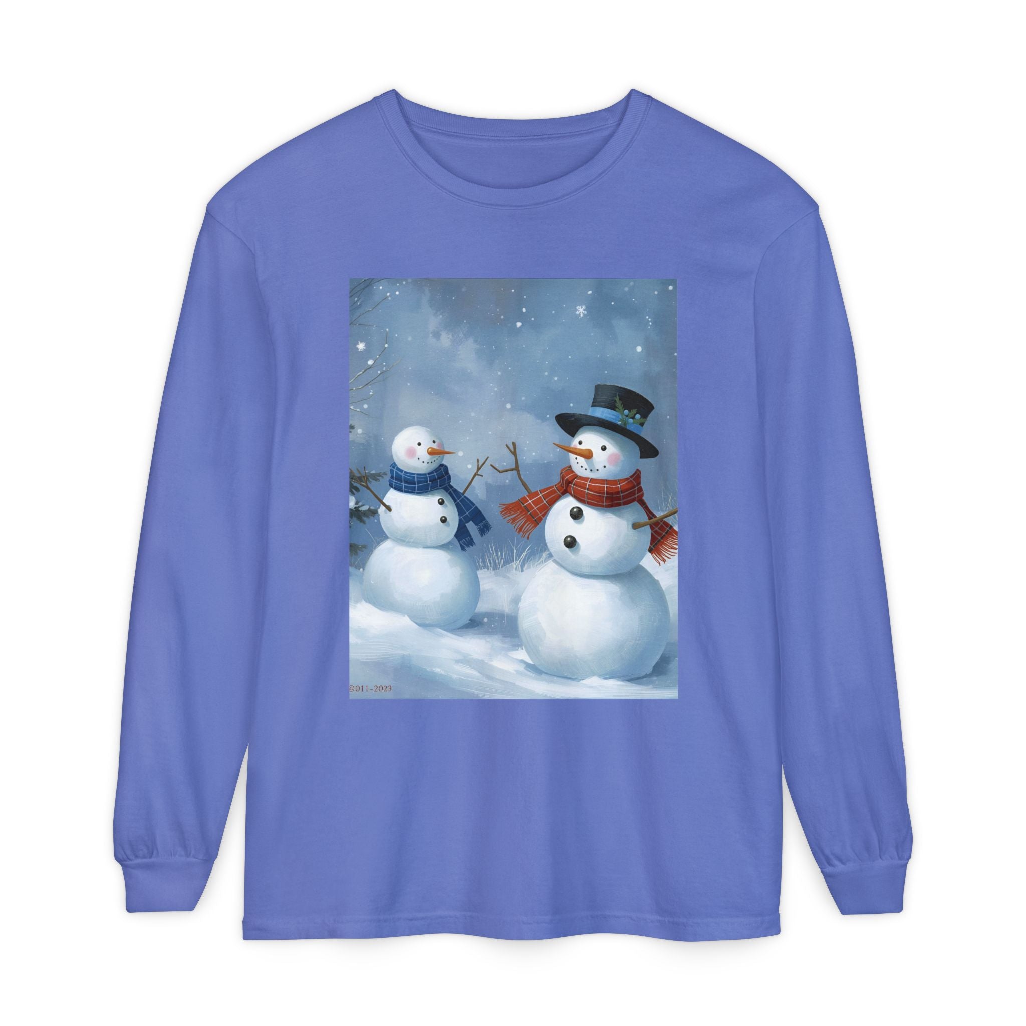 Christmas Snowman Family Unisex Garment-dyed Long Sleeve T-Shirt