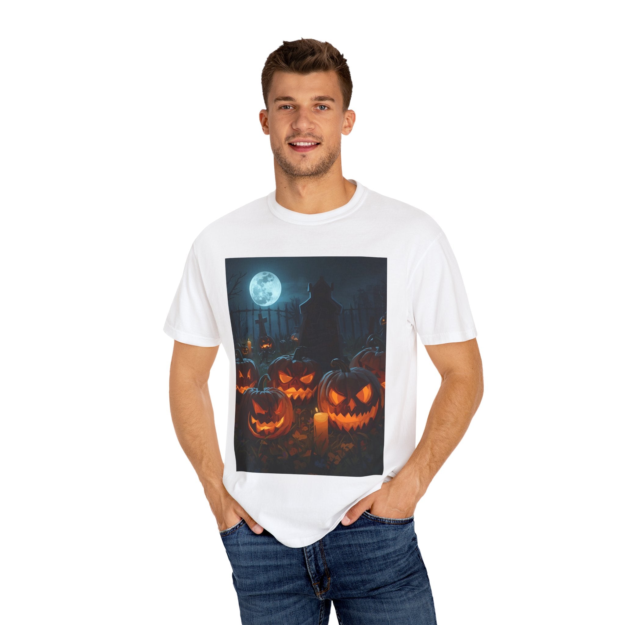 Scary Halloween Pumpkin Unisex Garment-Dyed T-shirt