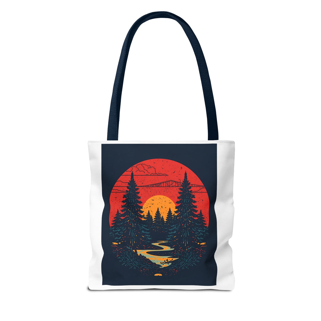 Nature-Inspired Tote Bag, Eco-Friendly Shopping Bag, Sunset Forest Design, Travel Companion, Gift for Outdoors Lovers, Stylish Everyday Bag