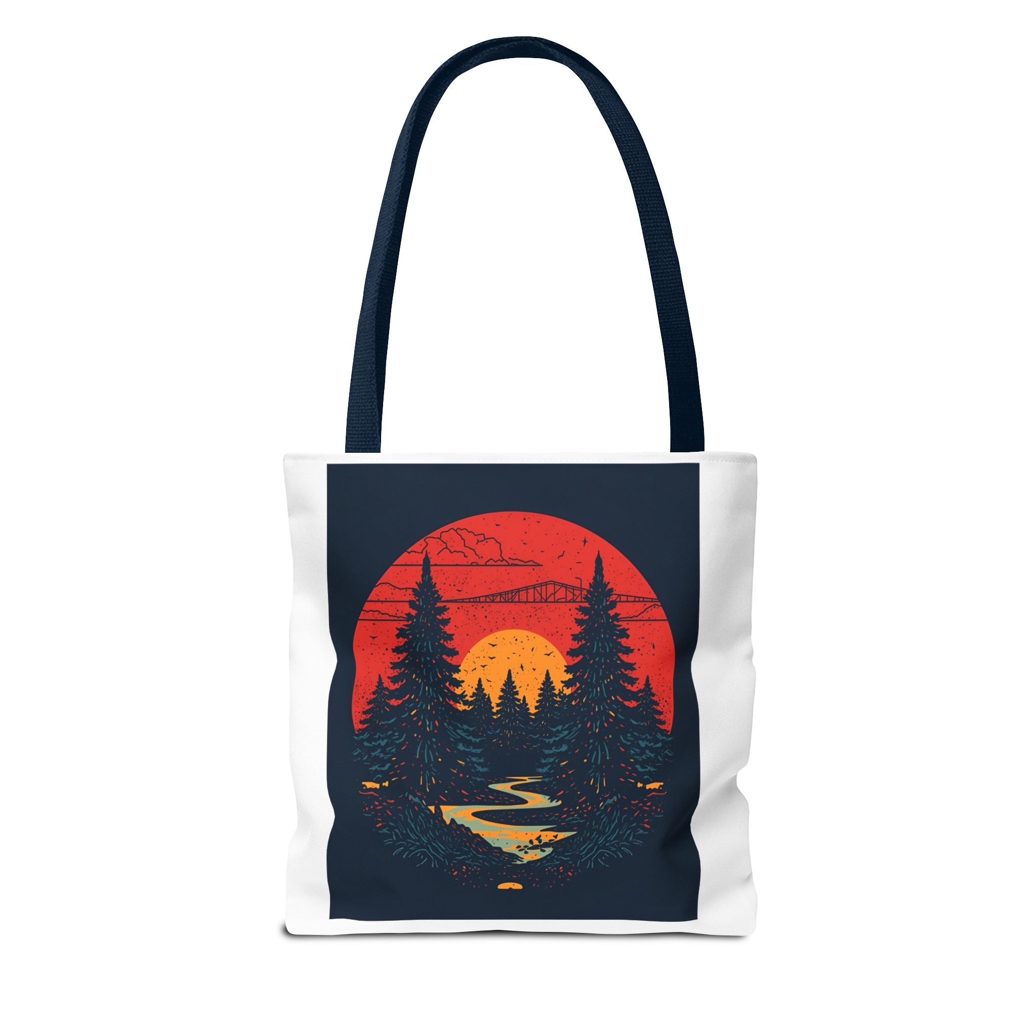 Nature-Inspired Tote Bag, Eco-Friendly Shopping Bag, Sunset Forest Design, Travel Companion, Gift for Outdoors Lovers, Stylish Everyday Bag