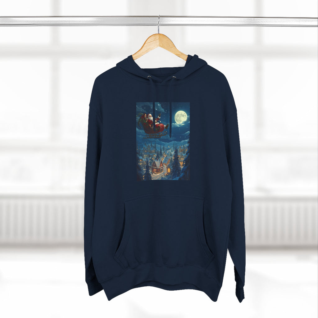 Christmas Santa Sleigh Three-Panel Fleece Hoodie