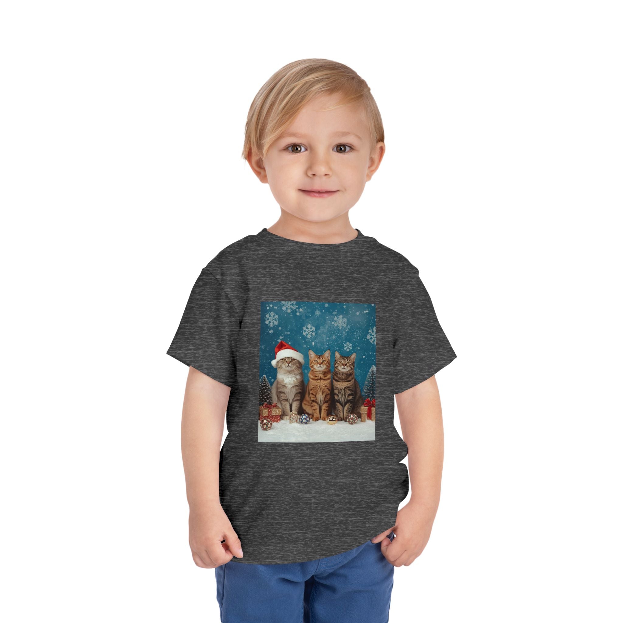 Cute Cat Festive Christmas Toddler Short Sleeve Tee