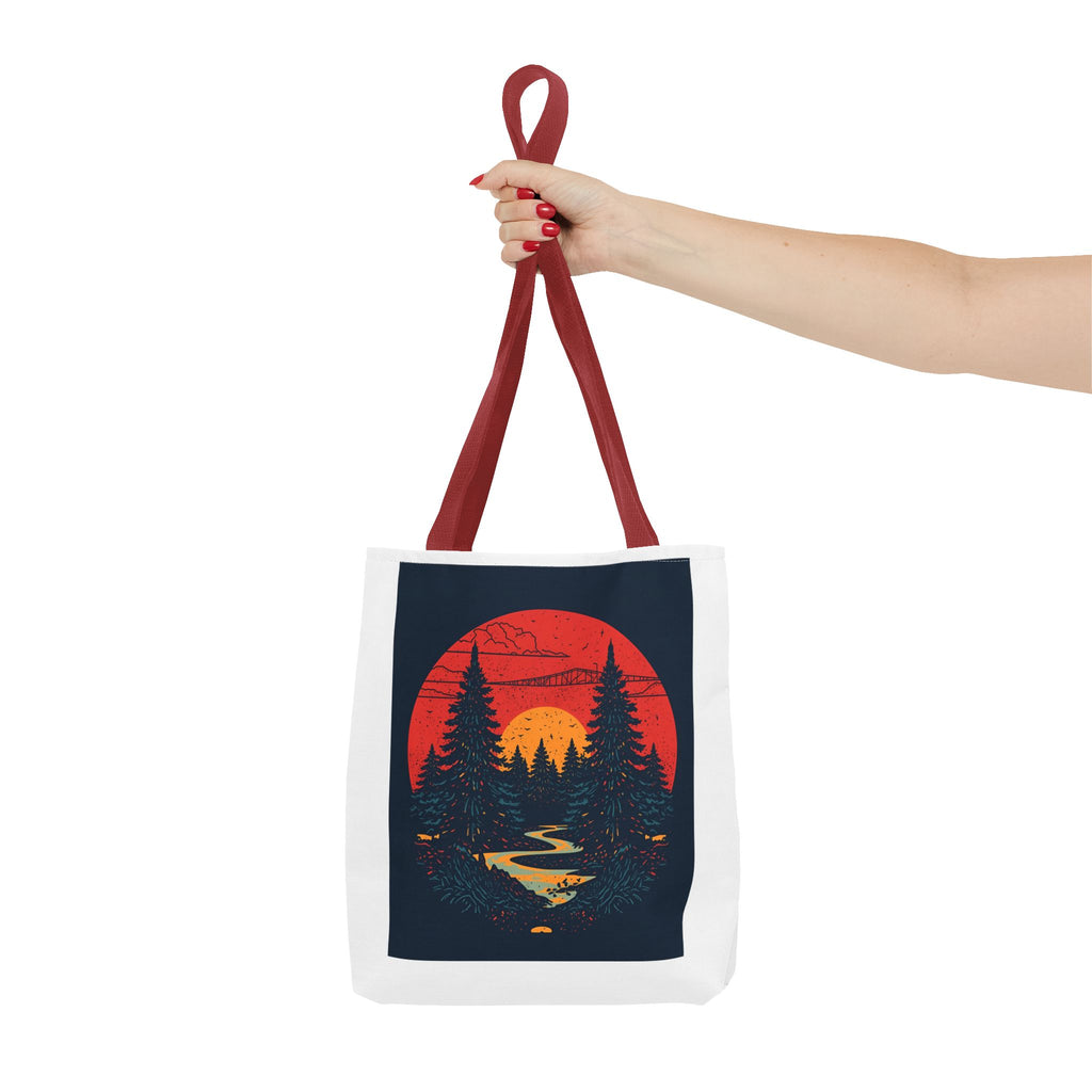 Nature-Inspired Tote Bag, Eco-Friendly Shopping Bag, Sunset Forest Design, Travel Companion, Gift for Outdoors Lovers, Stylish Everyday Bag