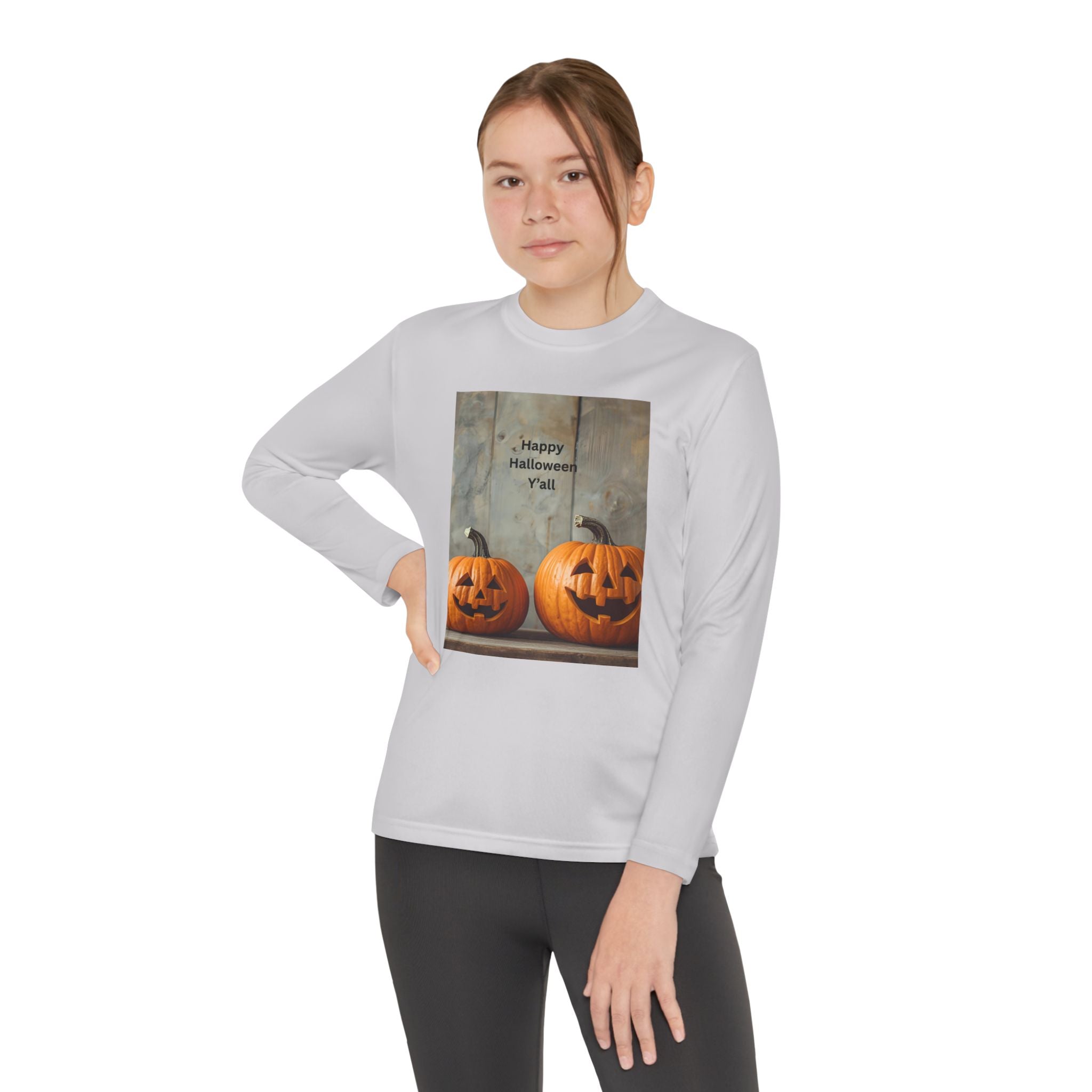 Youth Halloween Pumpkin Long Sleeve Tee, Funny Halloween Shirt, Kids Pumpkin Tee, Fall Celebration Top, Spooky Season Apparel
