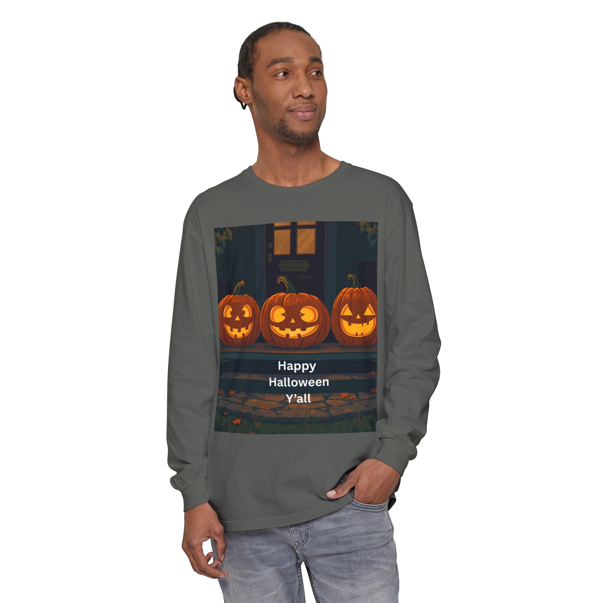 Halloween Pumpkin Long Sleeve T-Shirt, Fall Apparel, Comfortable Shirt, Unisex Halloween Tee, Seasonal Gift, Spooky Vibes