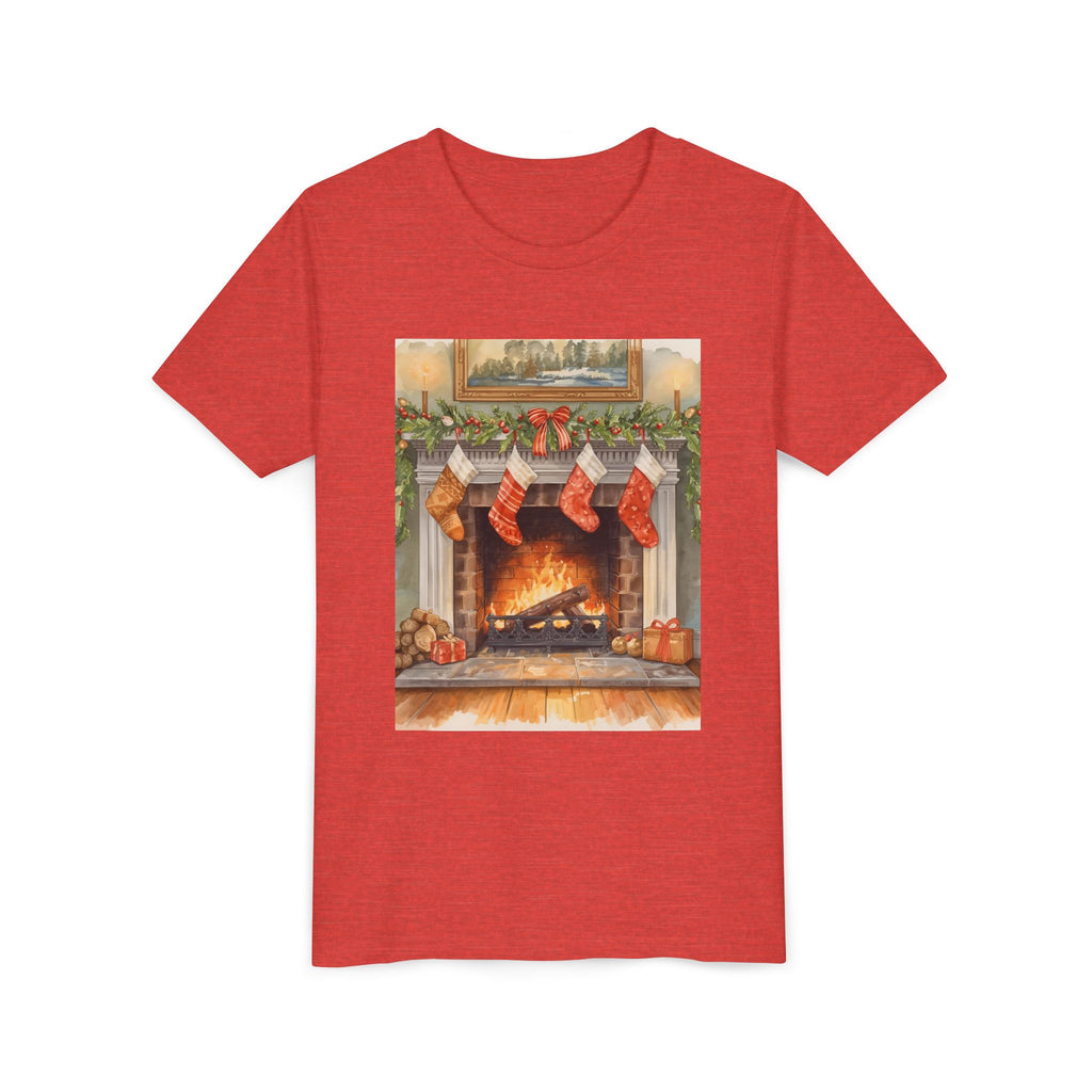 Christmas Stocking Fireplace Youth Short Sleeve Tee