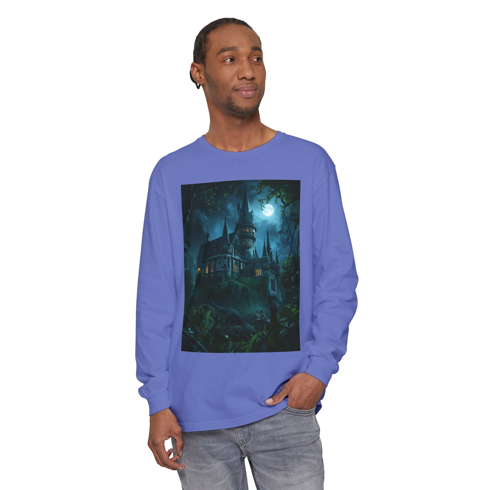 Mystical Night Scene Unisex Garment-dyed Long Sleeve T-Shirt