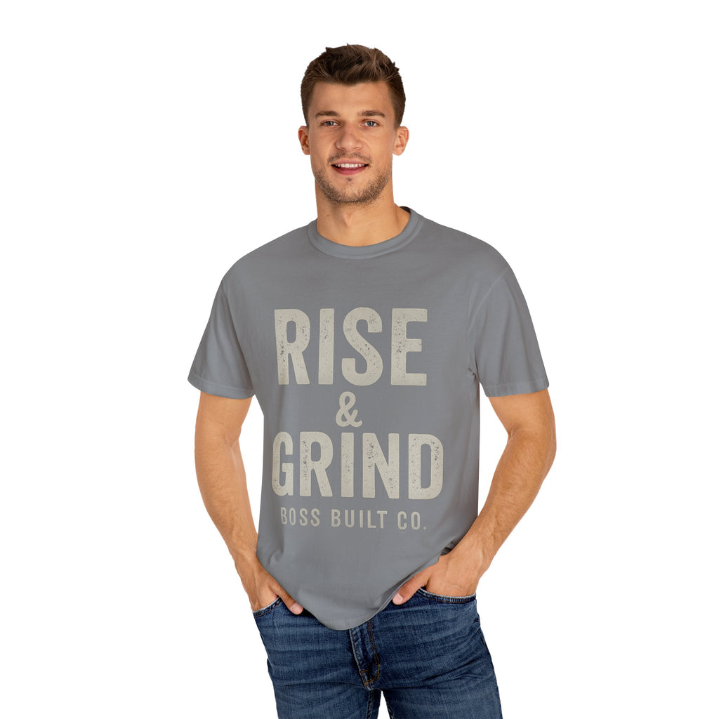 Boss Built Co Rise & Grind T-Shirt — Motivational Graphic Tee for Hustle Mindset