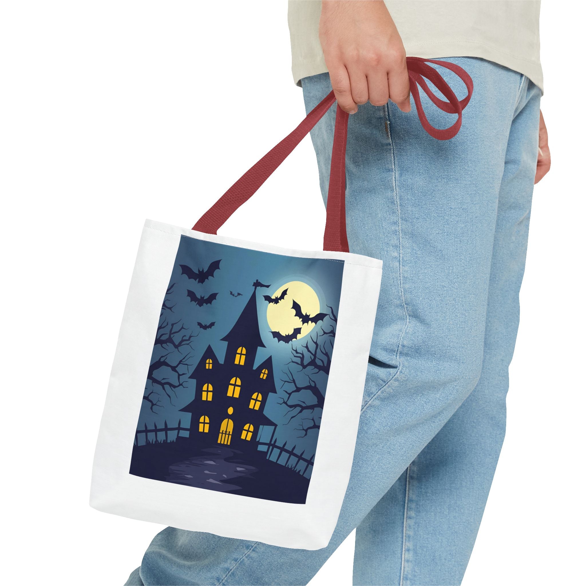 Halloween Haunted House Tote Bag, Spooky Shopping Bag, Party Favor, Trick or Treat, Autumn Accessory, Gift for Ghost Lovers, Haunted House Design