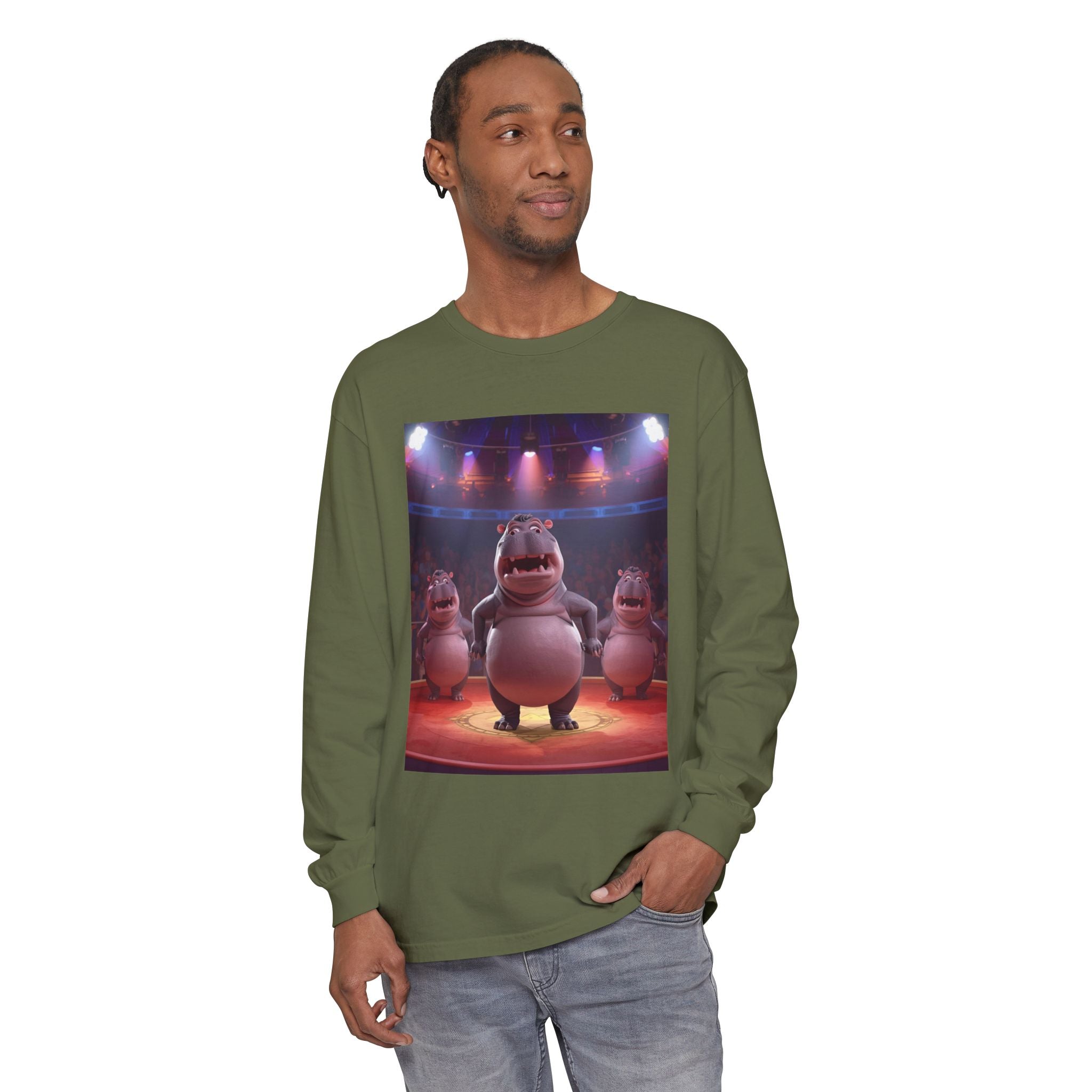 Hippo Funny Unisex Garment-dyed Long Sleeve T-Shirt