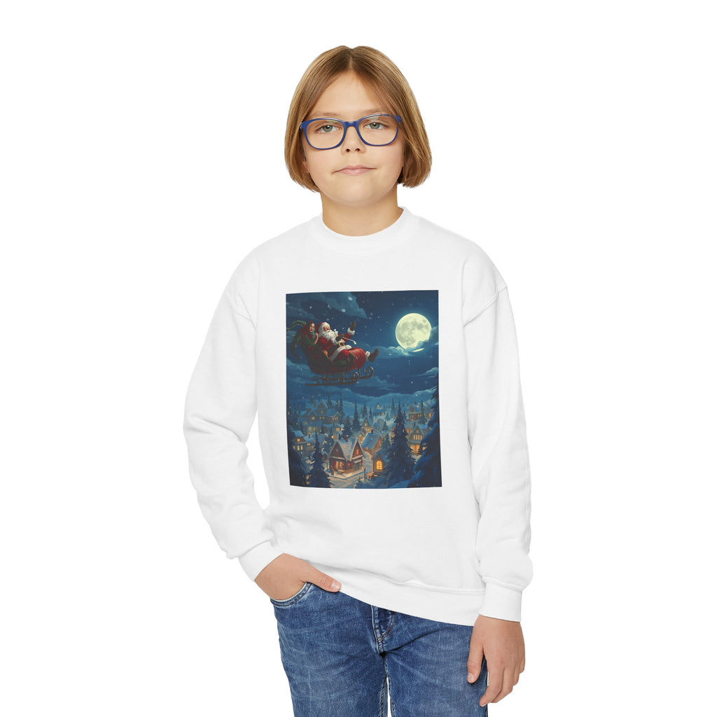 Christmas Santa Sleigh Youth Crewneck Sweatshirt