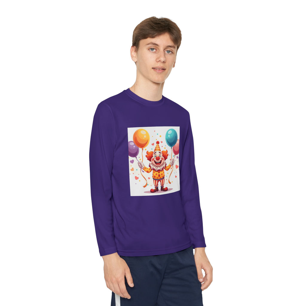 Birthday Clown With Balloons Youth Long Sleeve Competitor Tee