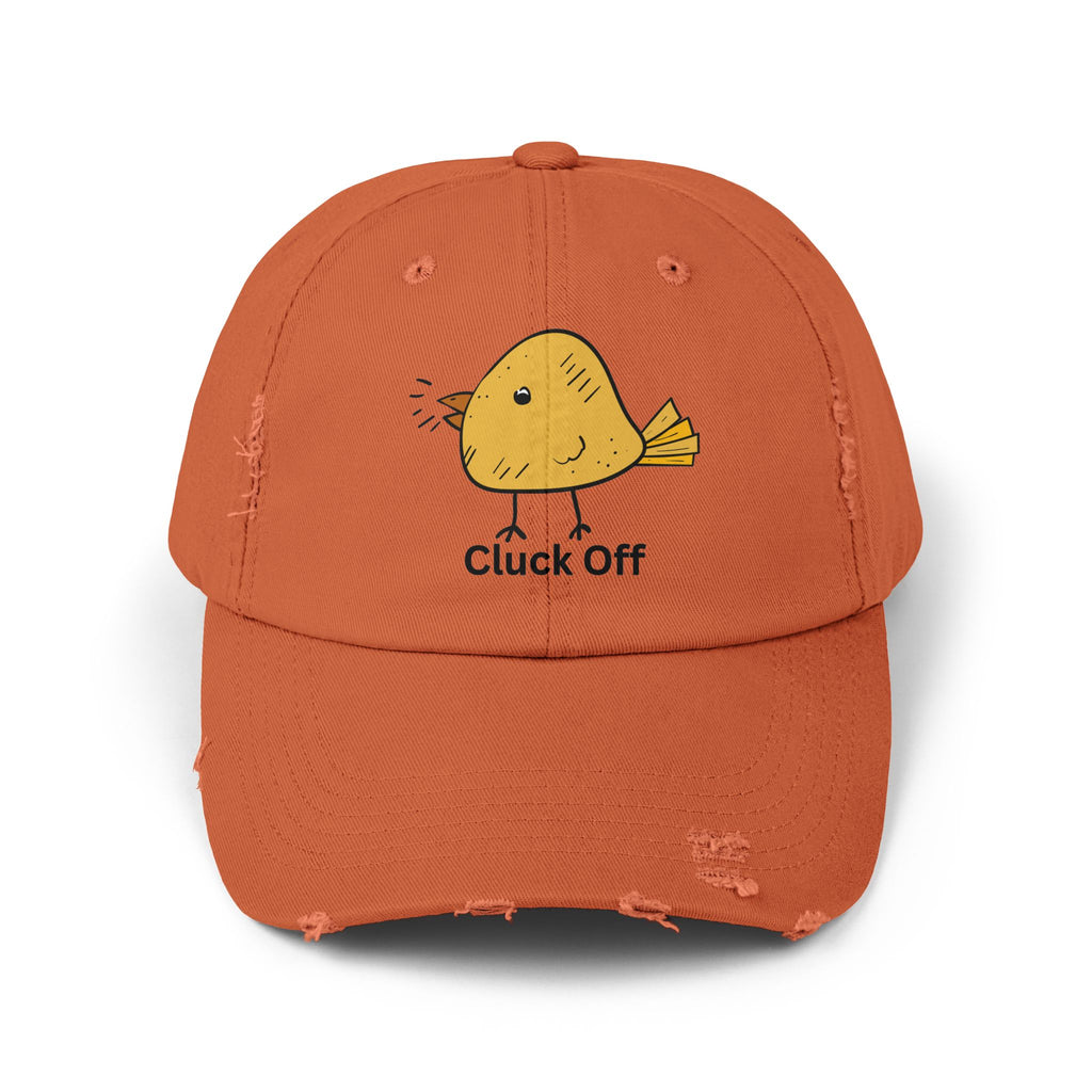 Quirky Distressed Cap with 'Cluck Off' Design - Fun Gift for Bird Lovers, Casual Wear, Summer Accessory, Unique Hat, Funny Cap