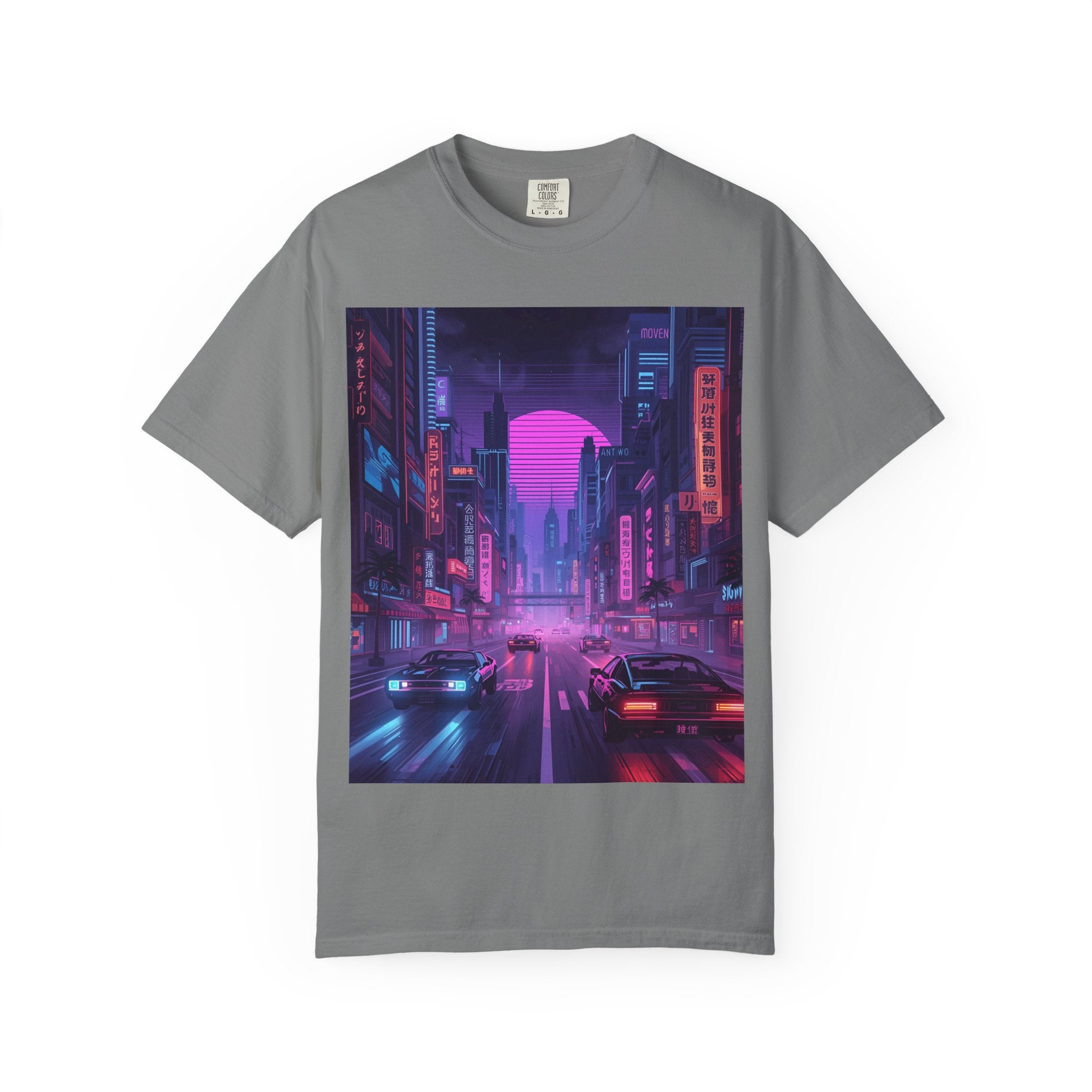 Futuristic Neon Cityscape T-Shirt, Retro Graphic Tee, Unisex Streetwear, Urban Vibe Shirt, Gift for Gamers, Summer Outfit