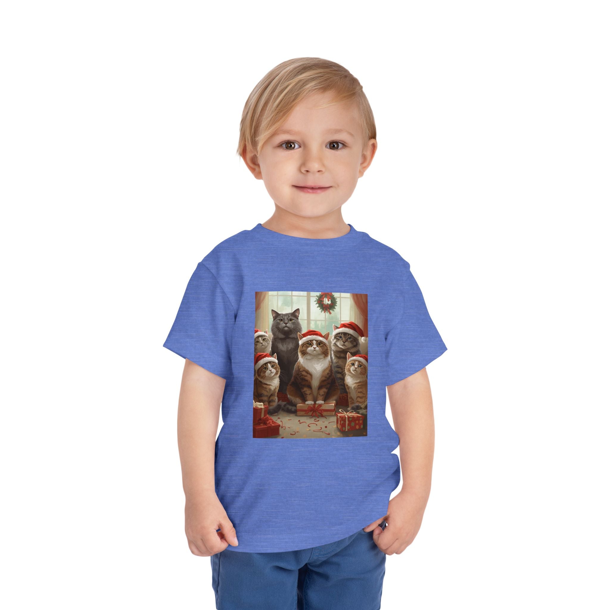 Cute Festive Christmas Cat Toddler Short Sleeve Tee