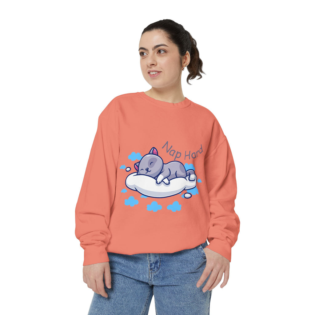 Cozy Cat Nap Hard Unisex Garment-Dyed Sweatshirt