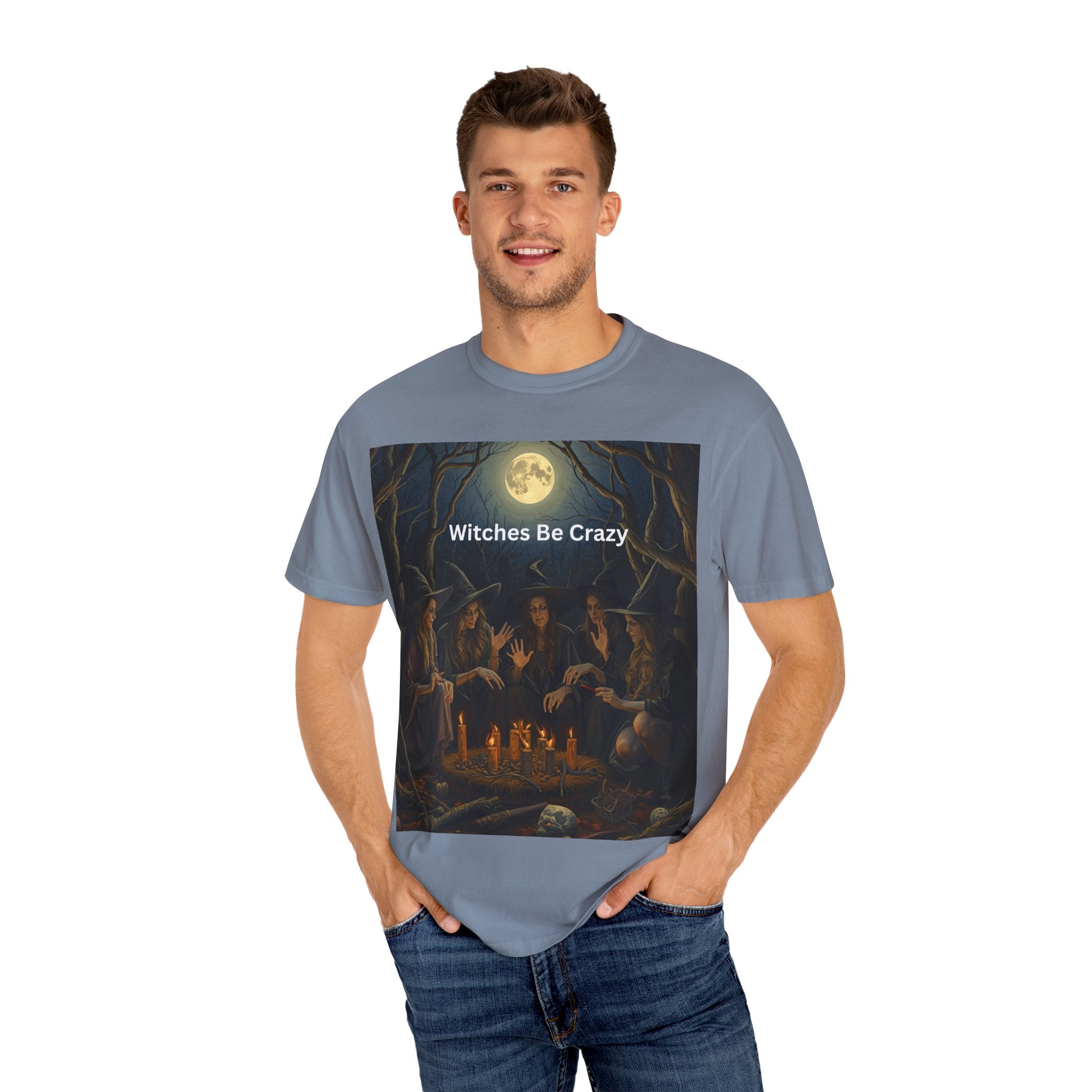 Spooky Halloween Witches Be Crazy T-shirt, Unisex Garment-Dyed Tee for Witchy Vibes, Halloween, Gift for Witches, Casual Wear, Cozy Outfit