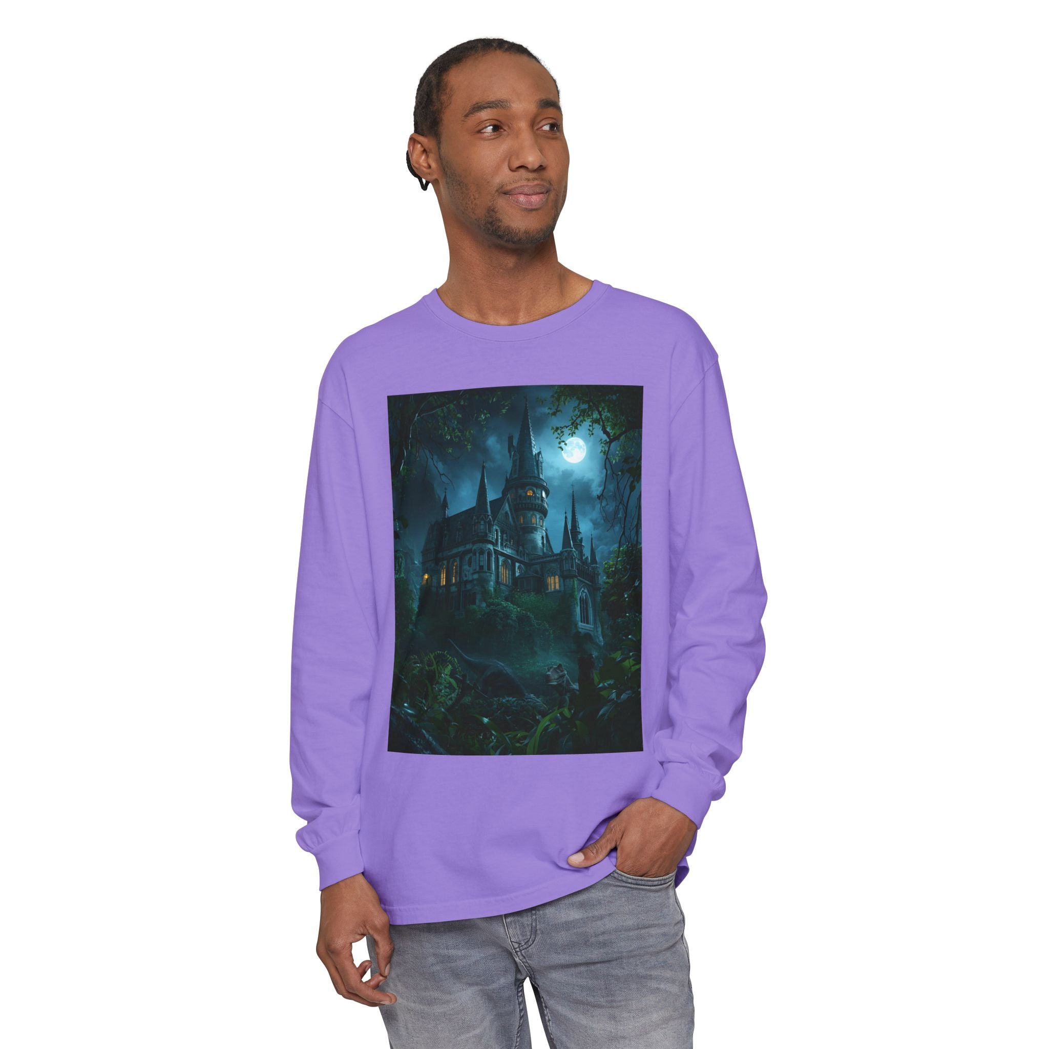 Mystical Night Scene Unisex Garment-dyed Long Sleeve T-Shirt