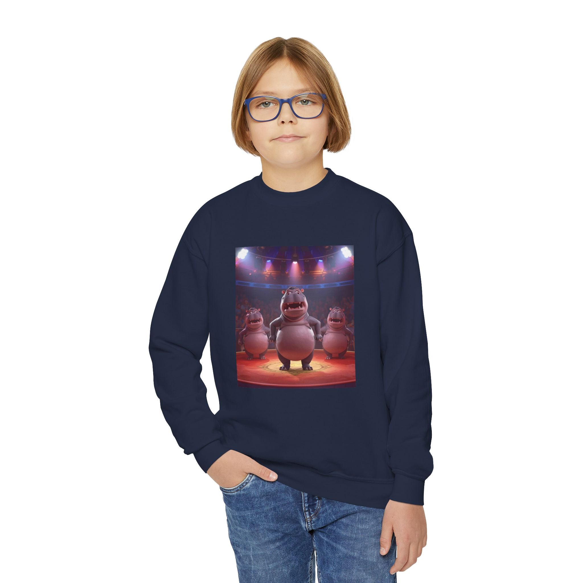 Hippo Funny Youth Crewneck Sweatshirt