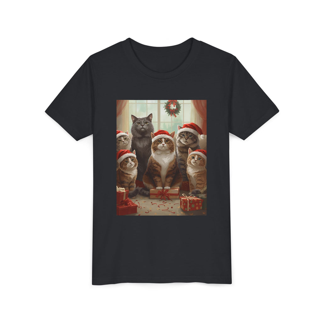 Cute Festive Christmas Cat Youth Short Sleeve Tee