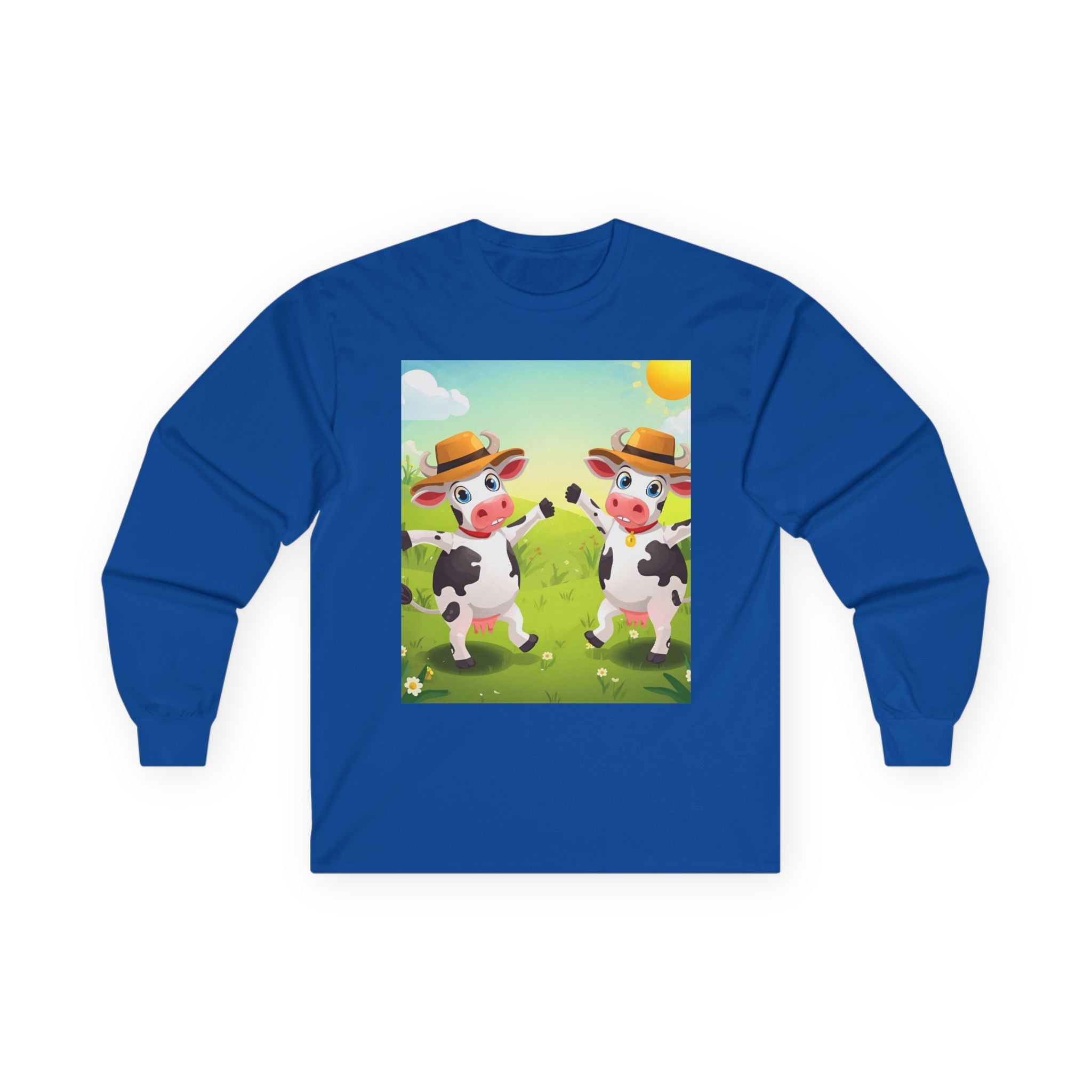 Cute Cow Graphic Long Sleeve Tee, Animal Farm Shirt, Unisex Cotton Tee, Summer Vibes Top, Gifts for Animal Lovers