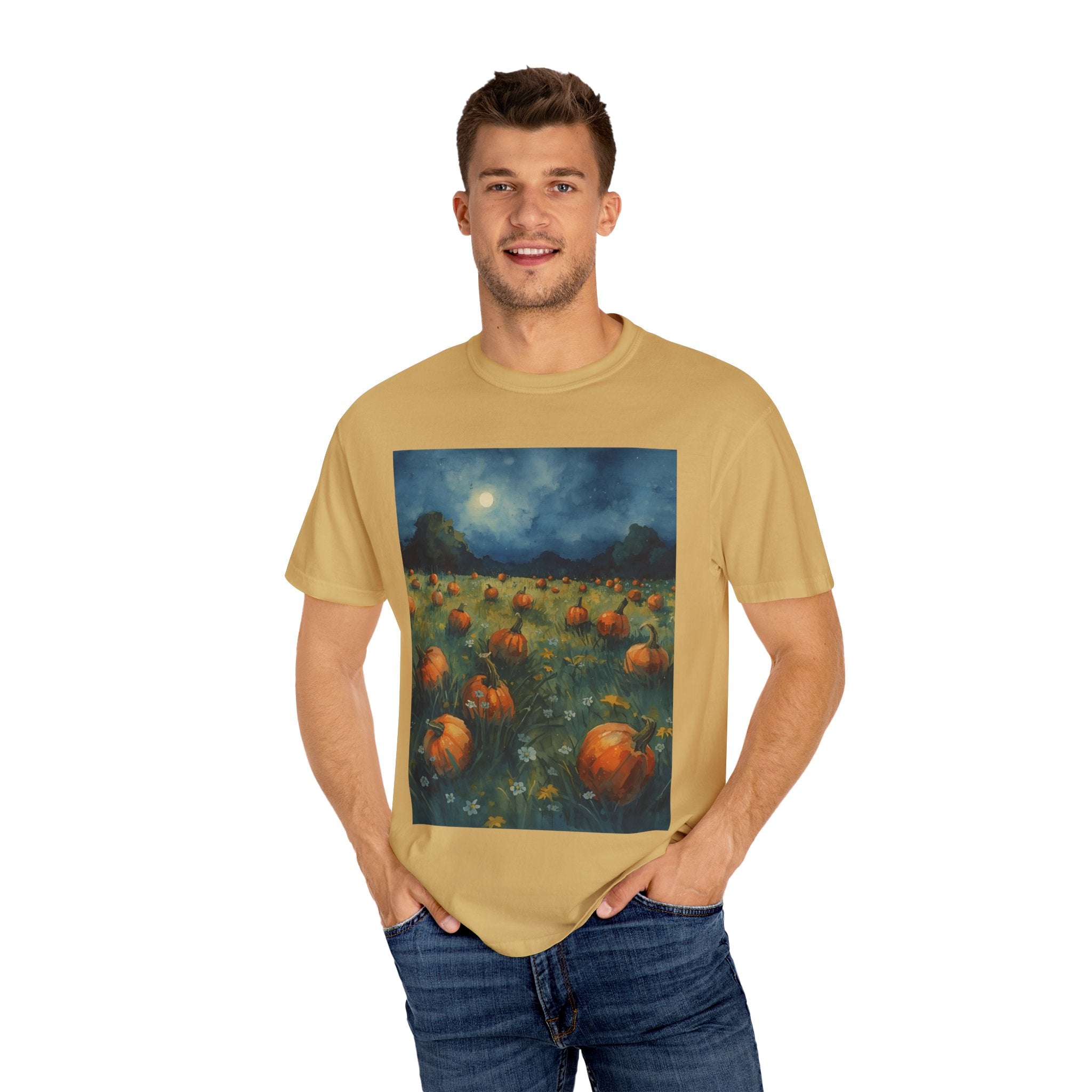Autumn Pumpkin Field T-shirt | Unisex Fall Tee, Cozy Graphic Shirt, Halloween Gift, Harvest Fashion, Seasonal Wear, Pumpkin Lovers