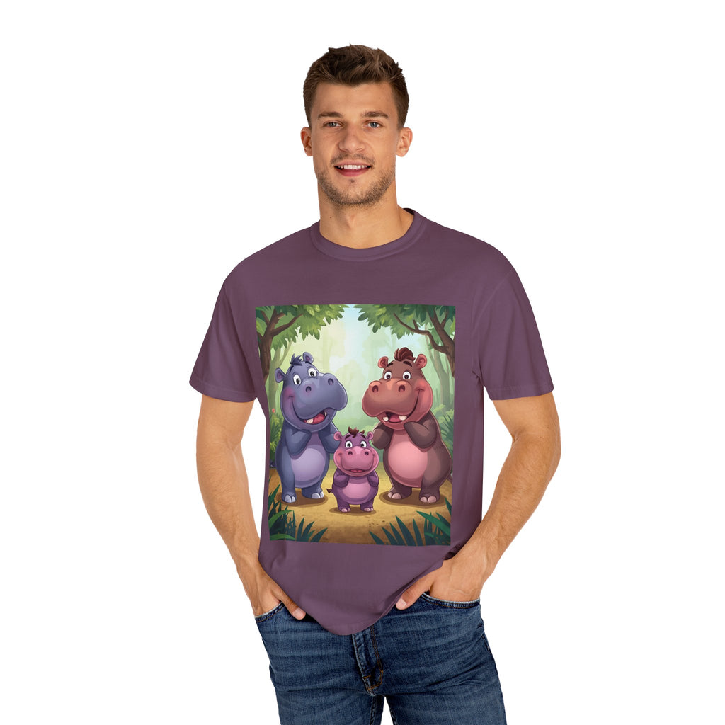 Cute Hippo Family T-Shirt, Unisex Garment-Dyed Tee, Animal Lovers Gift, Kids & Adults, Birthday, Family Reunion, Casual Wear