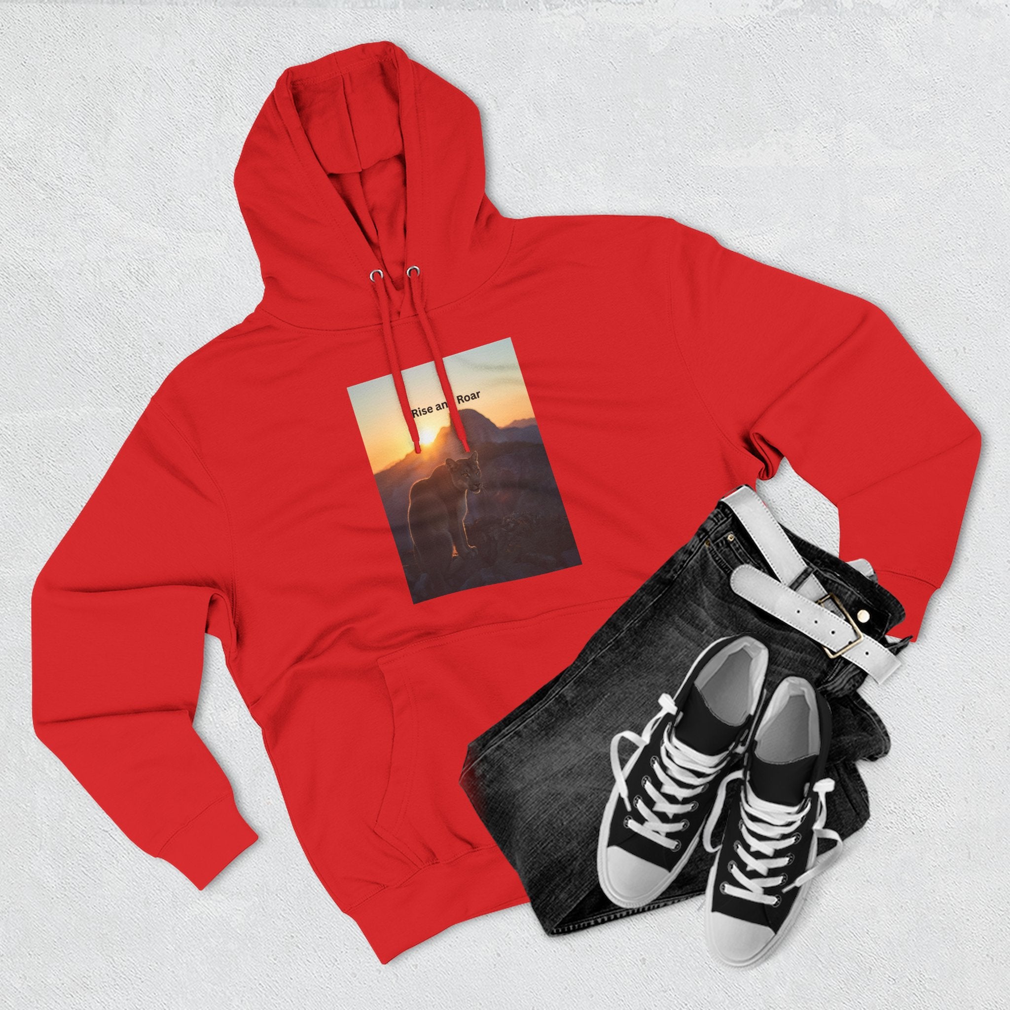 Rise And Roar Sunset Adventure Fleece Hoodie, Cozy Outdoor Hoodie, Travel Apparel, Nature Lover Gift, Comfortable Sweatshirt, Perfect for Bonfires