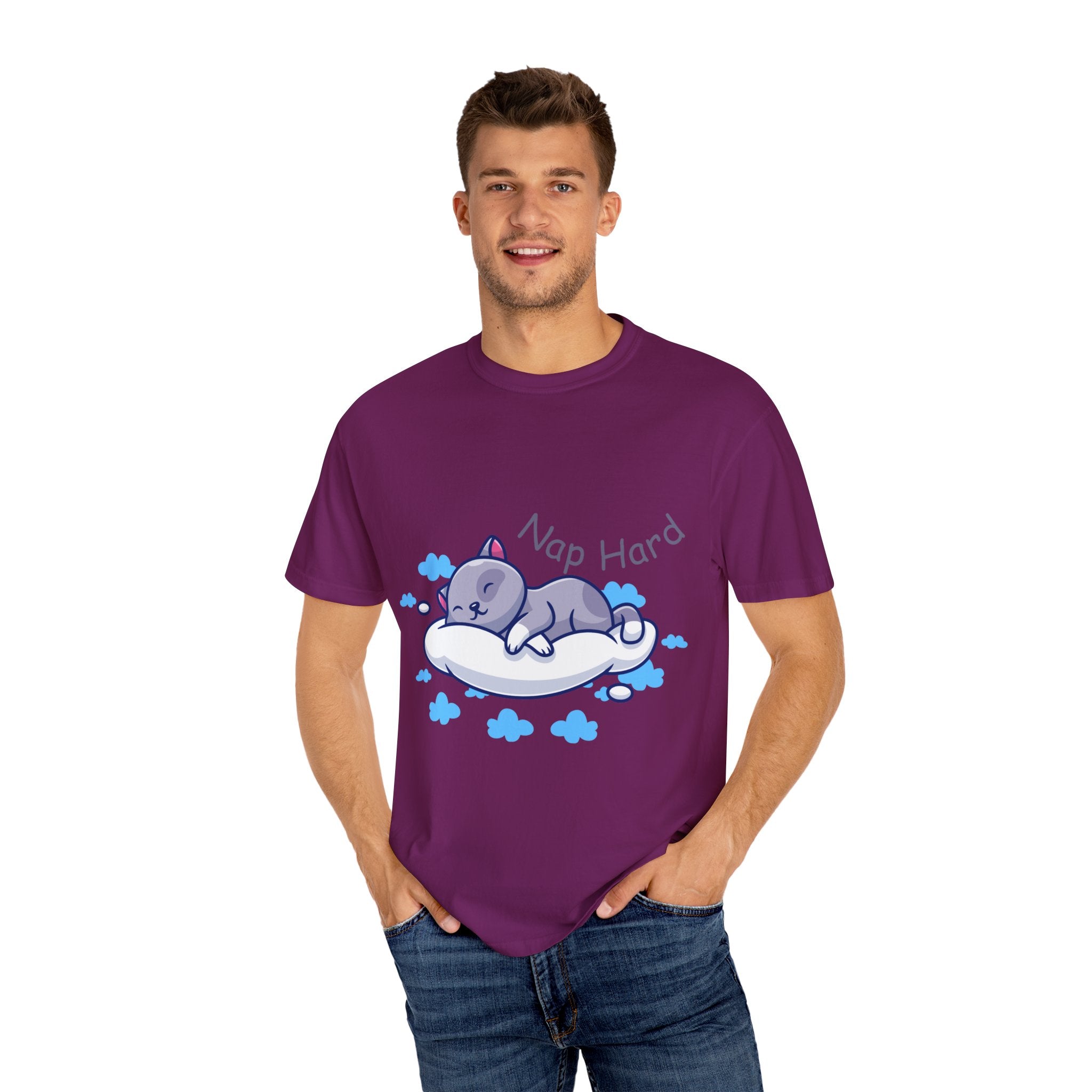 Cat Nap Graphic T-shirt, Cute Cat Tee, Relaxed Fit Apparel, Gift for Cat Lovers, Cozy Lounge Wear, Funny Pet Humor Top