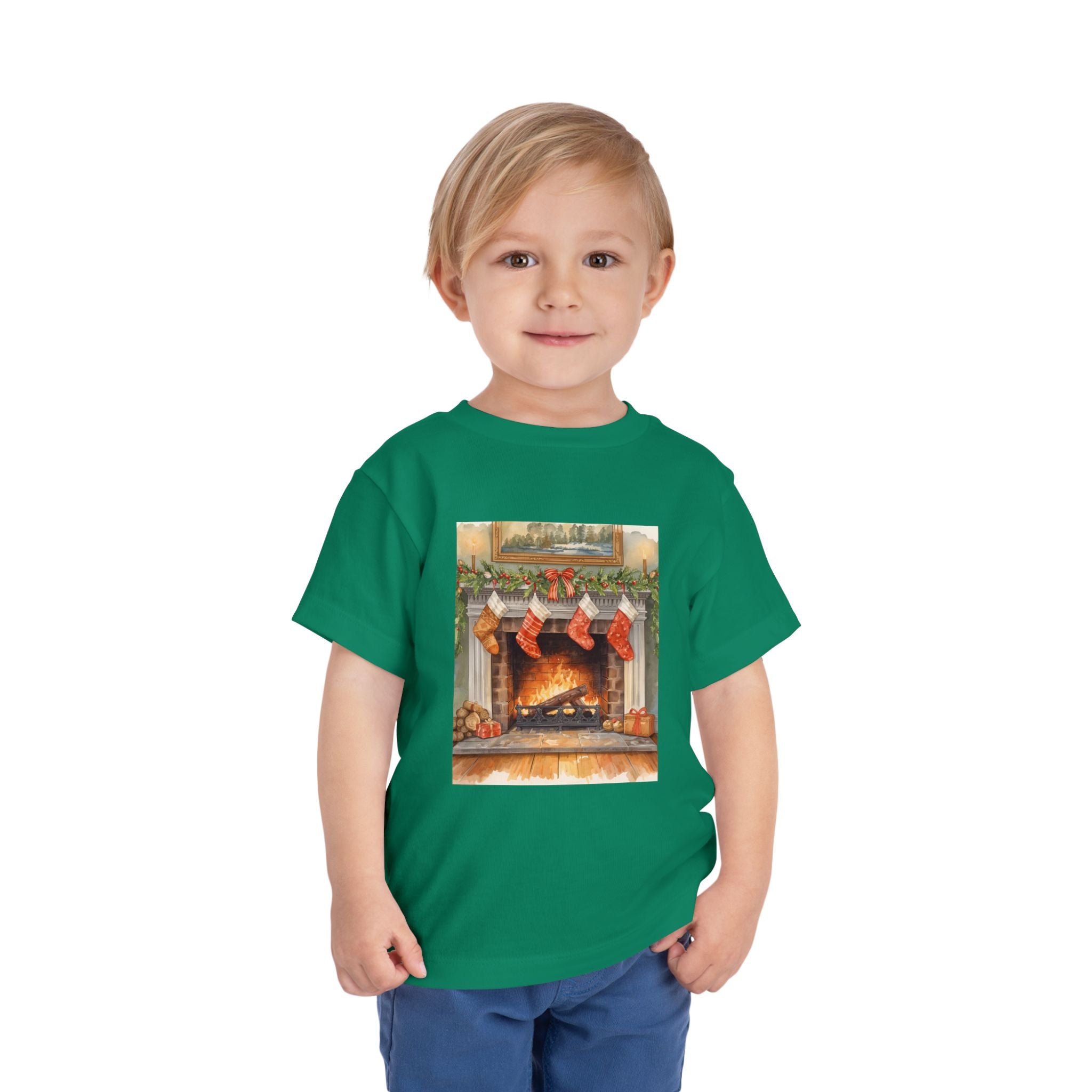 Christmas Stocking Fireplace Toddler Short Sleeve Tee