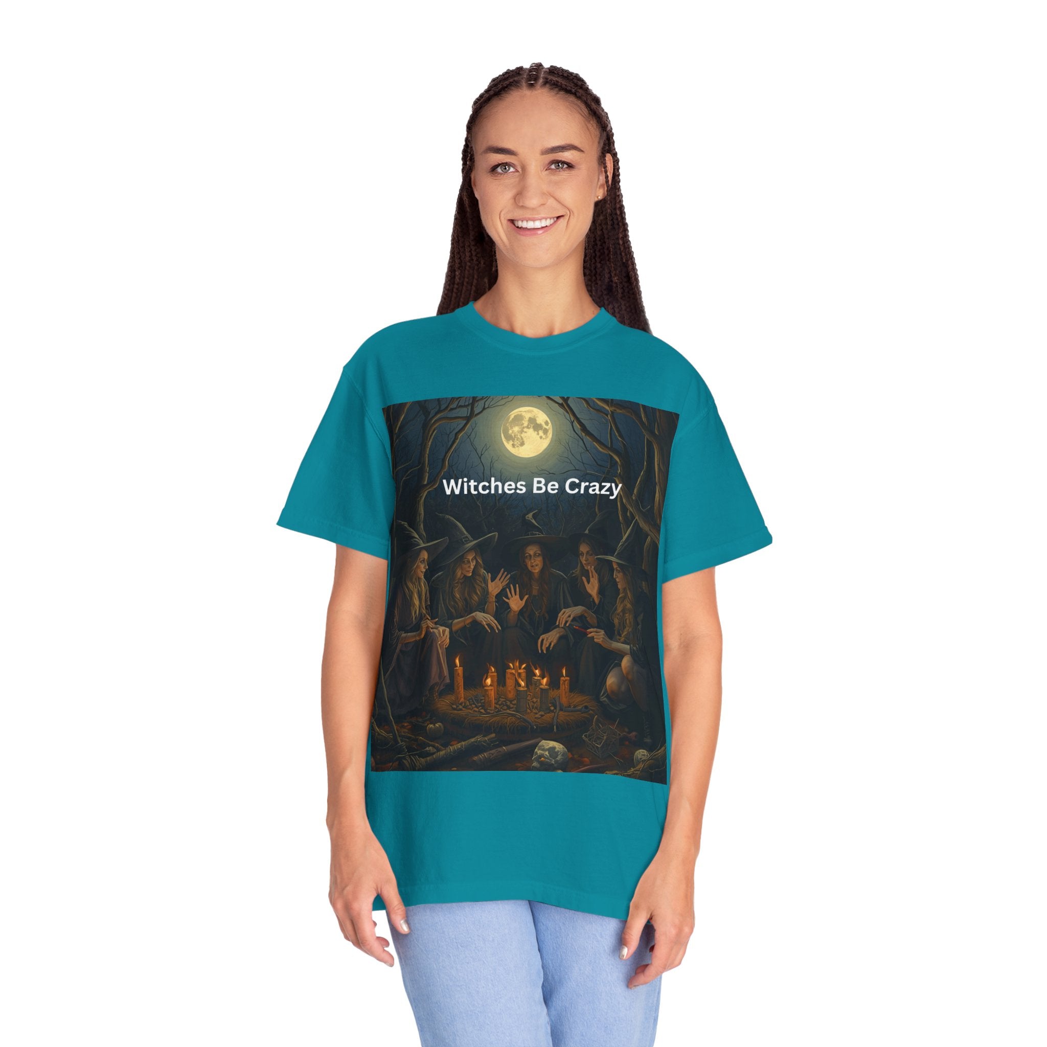 Spooky Halloween Witches Be Crazy T-shirt, Unisex Garment-Dyed Tee for Witchy Vibes, Halloween, Gift for Witches, Casual Wear, Cozy Outfit