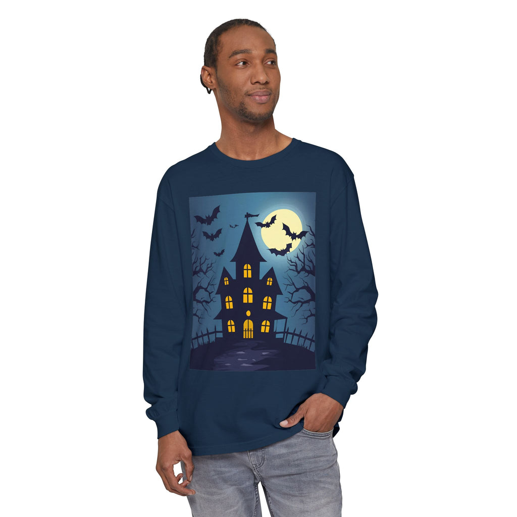 Haunted House Long Sleeve T-Shirt | Halloween Apparel, Fall Fashion, Spooky Shirt, Unisex Tee, Ghostly Vibes