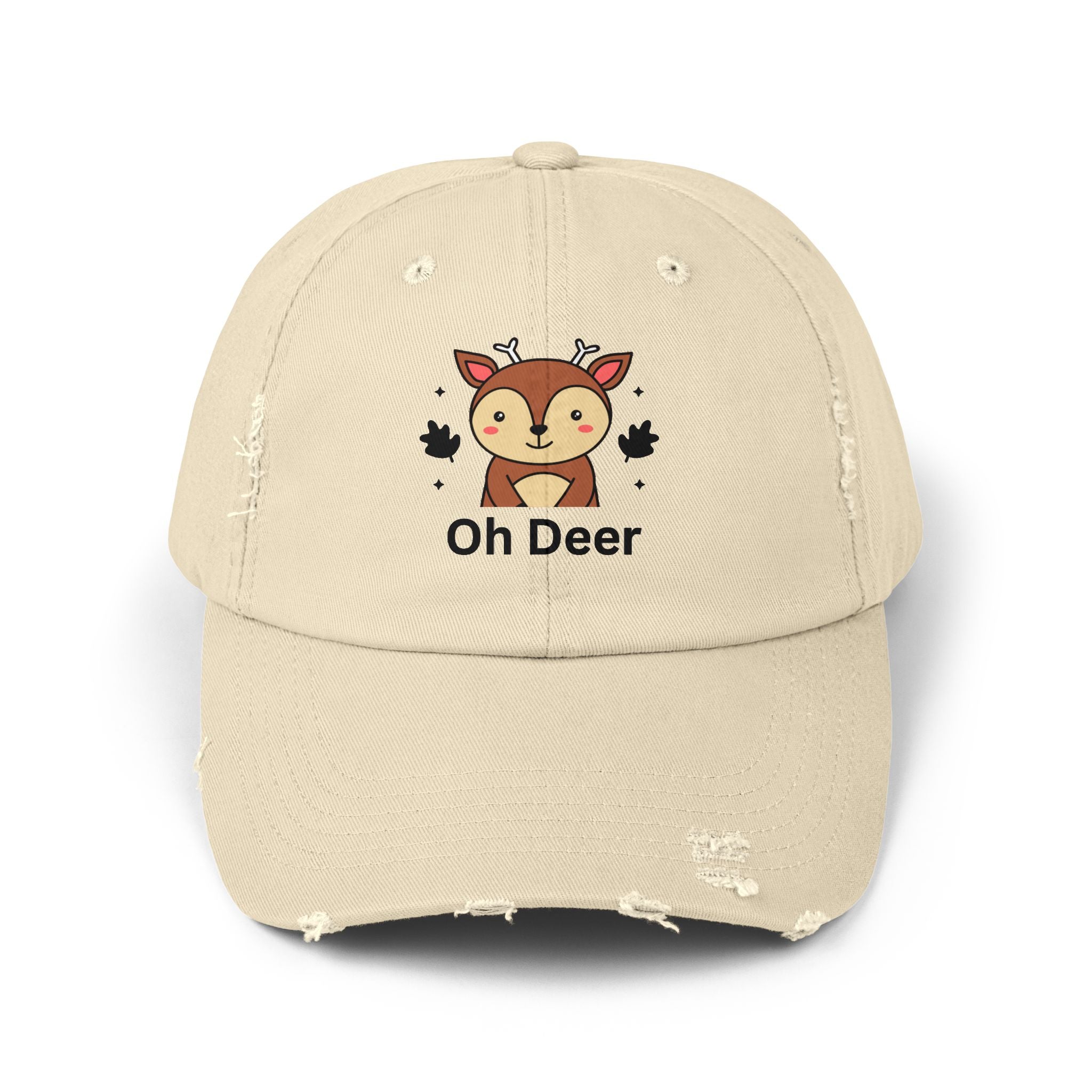 Cute Distressed Cap with 'Oh Deer' Design, Fun Gift for Nature Lovers, Unisex Outdoor Hat, Ideal for Birthdays, Holidays, Casual Wear