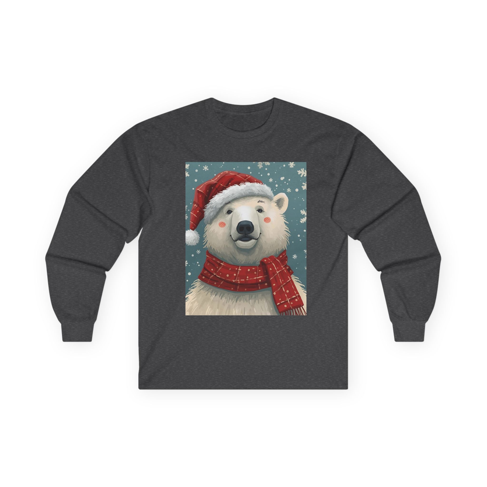 Christmas Polar Bear Long Sleeve Tee, Unisex Long Sleeve Shirt, Holiday Attire, Winter Wear, Cute Animal Apparel, Gift for Him and Her