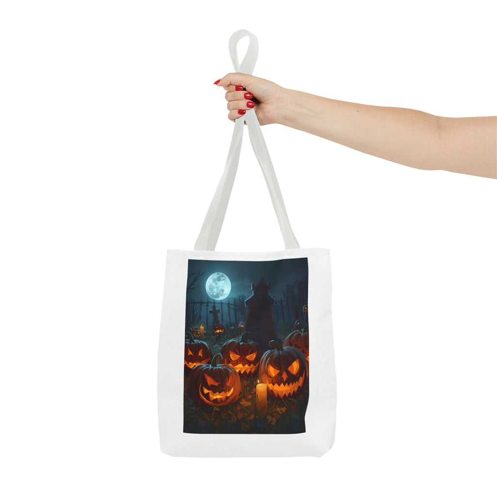 Spooky Halloween Pumpkin Tote Bag, Trick or Treat Bag, Pumpkins and Moon Design, Fall Festival Accessory, Scary Gift for Halloween