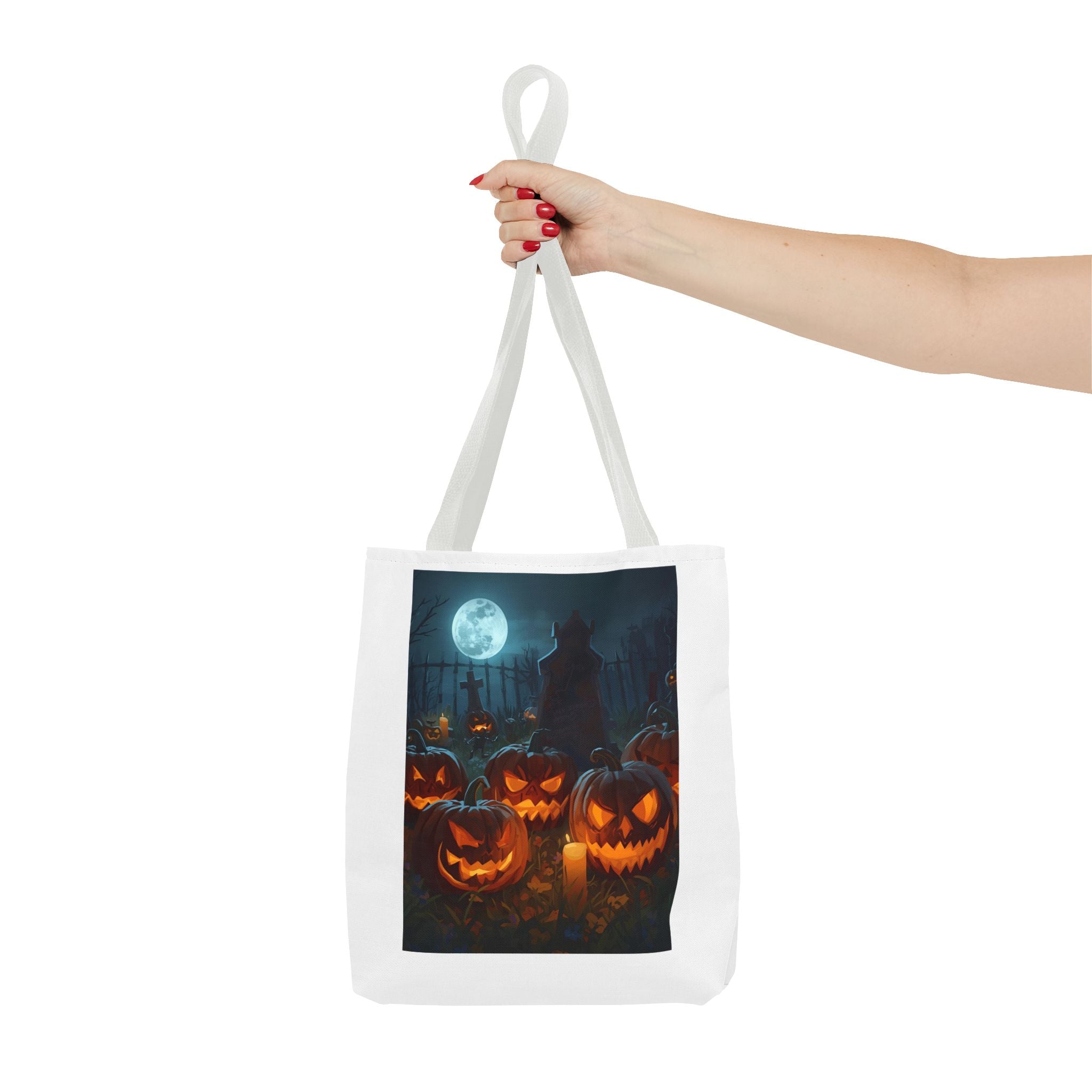 Spooky Halloween Pumpkin Tote Bag, Trick or Treat Bag, Pumpkins and Moon Design, Fall Festival Accessory, Scary Gift for Halloween