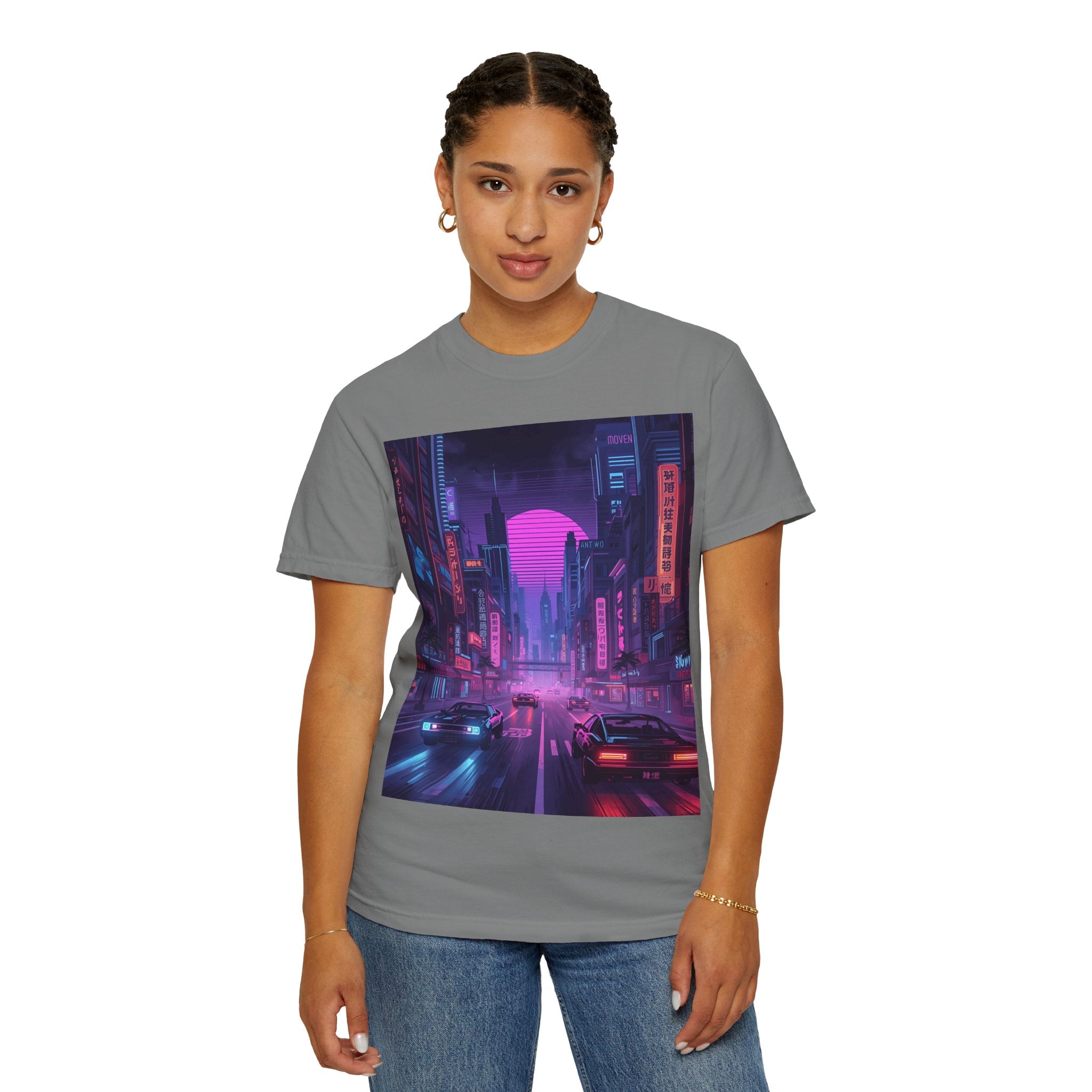 Futuristic Neon Cityscape T-Shirt, Retro Graphic Tee, Unisex Streetwear, Urban Vibe Shirt, Gift for Gamers, Summer Outfit