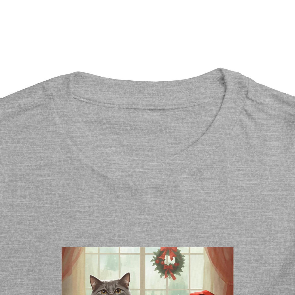 Cute Festive Christmas Cat Toddler Short Sleeve Tee