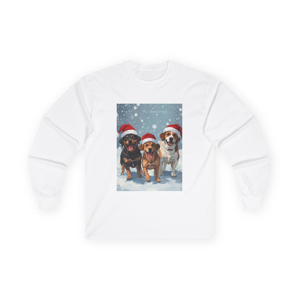 Cute Festive Dog Christmas T-Shirt, Christmas Gift for Dog Lovers, Holiday Apparel, Snowy Dog Design Tee, Cute Long Sleeve Shirt