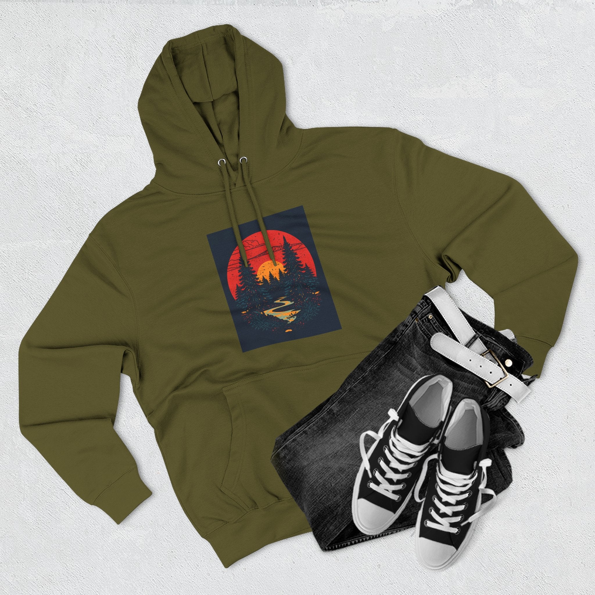 Cozy Nature Sunset Hoodie, Graphic Fleece Sweatshirt, Outdoor Apparel, Fall Fashion, Gift for Nature Lovers, Winter Wear