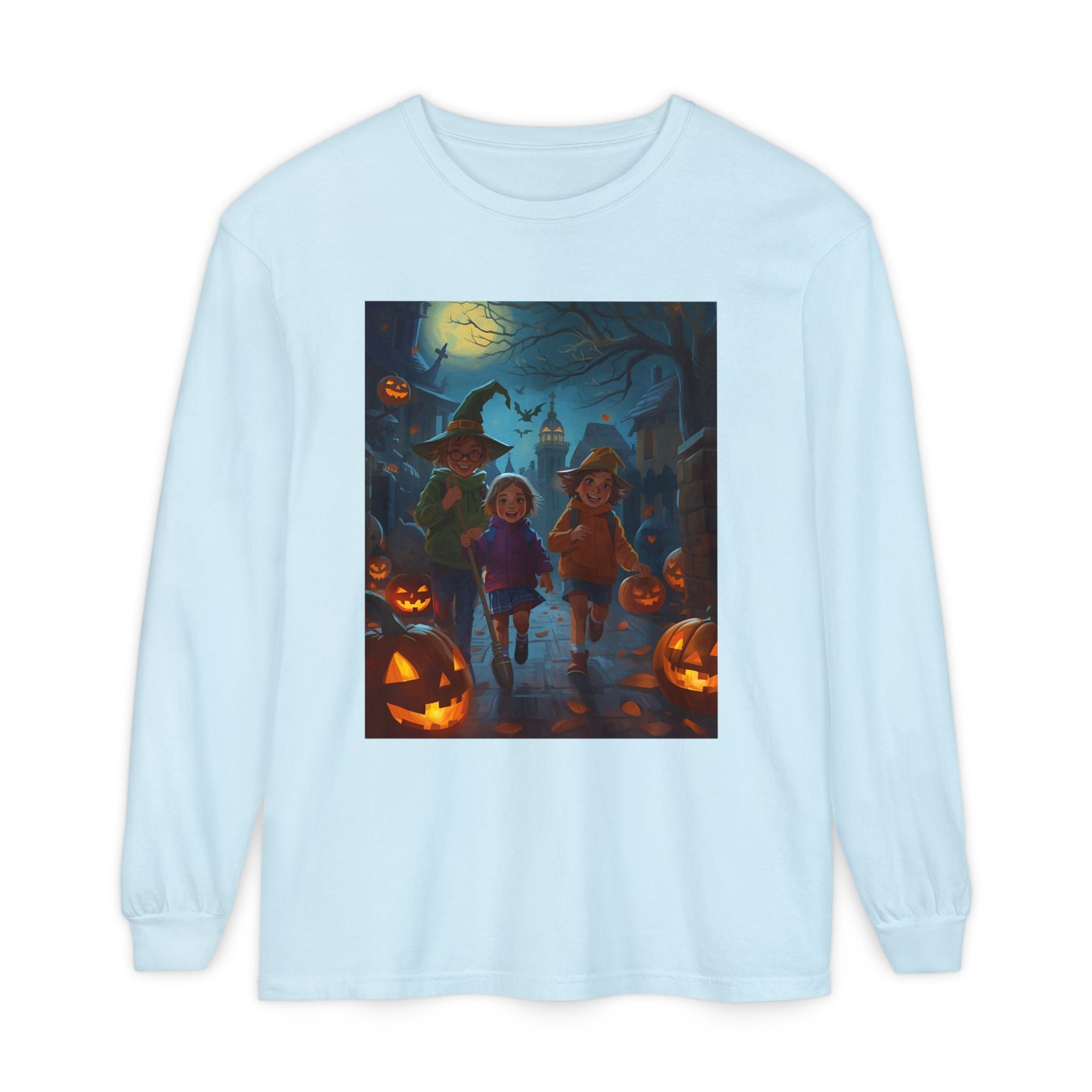 Halloween Themed Unisex Long Sleeve T-Shirt, Spooky Autumn Apparel, Trick-or-Treat Shirt, Fall Fashion, Casual Halloween Outfits