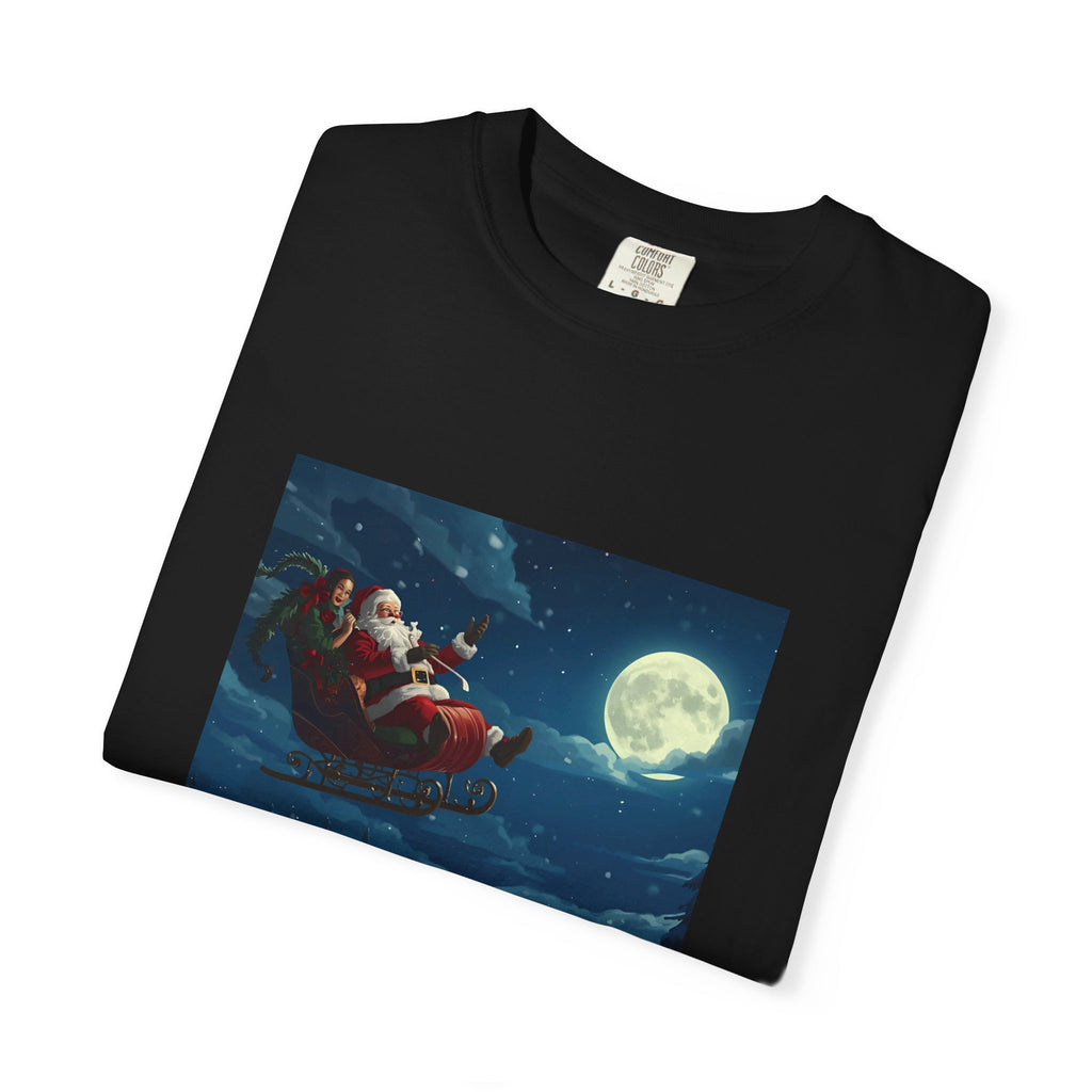 Christmas Santa Sleigh Unisex Garment-Dyed T-shirt
