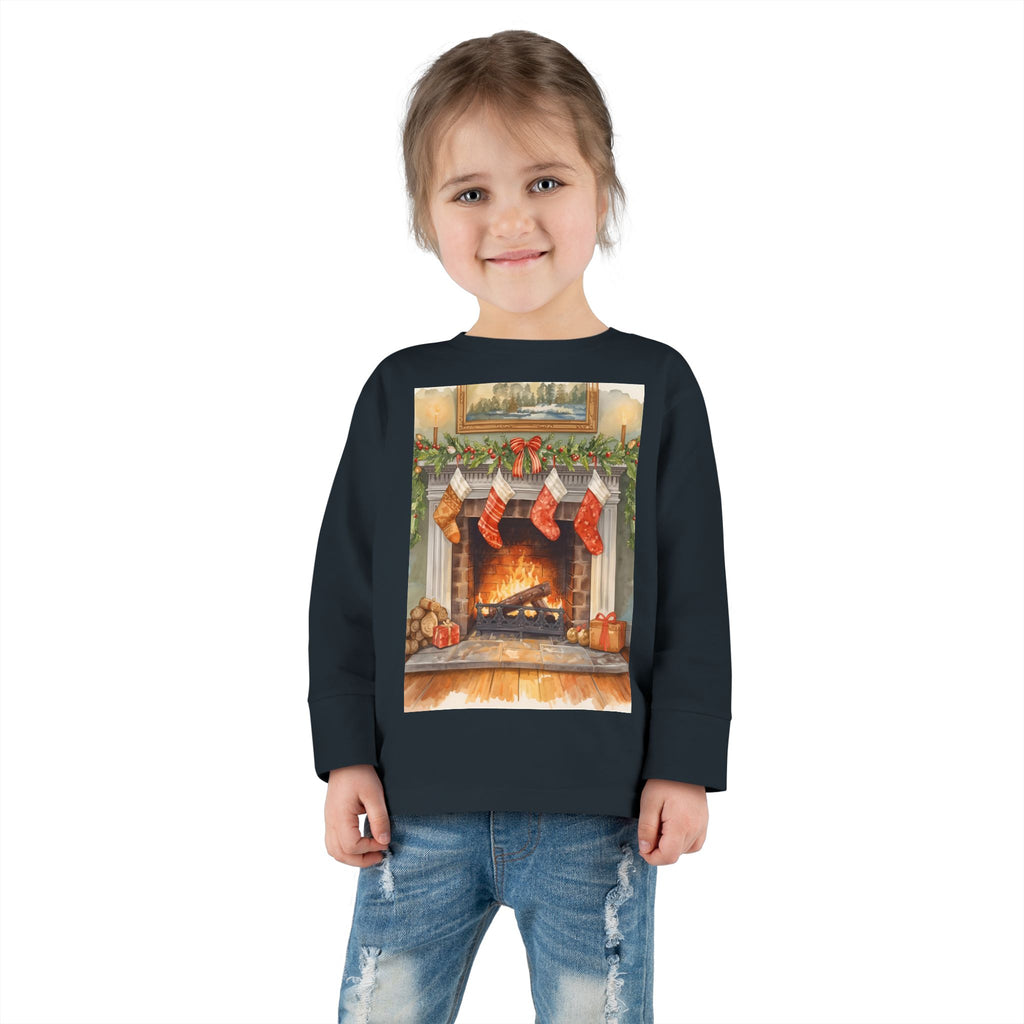 Christmas Stocking Fireplace Toddler Long Sleeve Tee